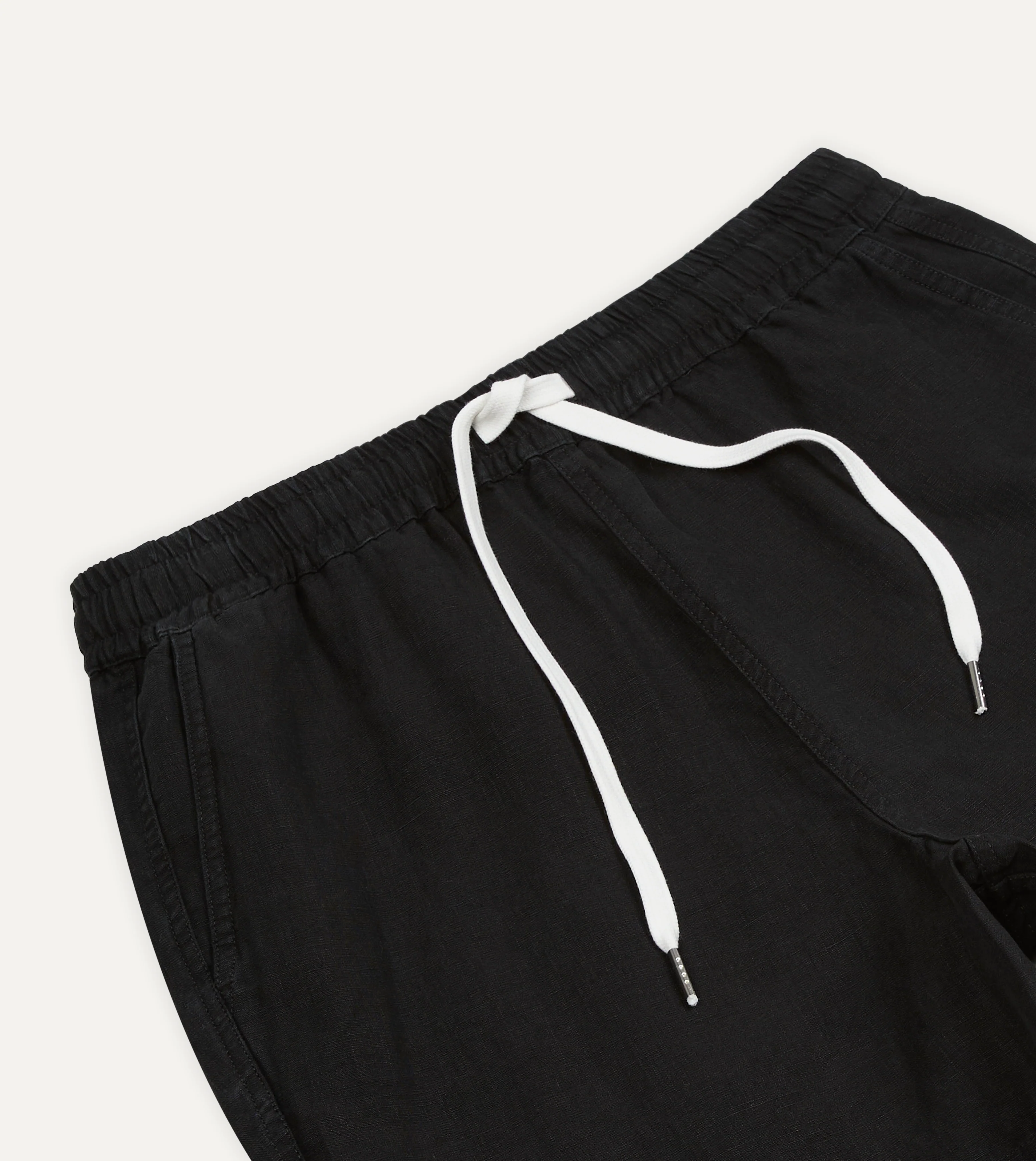 Black Linen Drawstring Shorts - Image 3