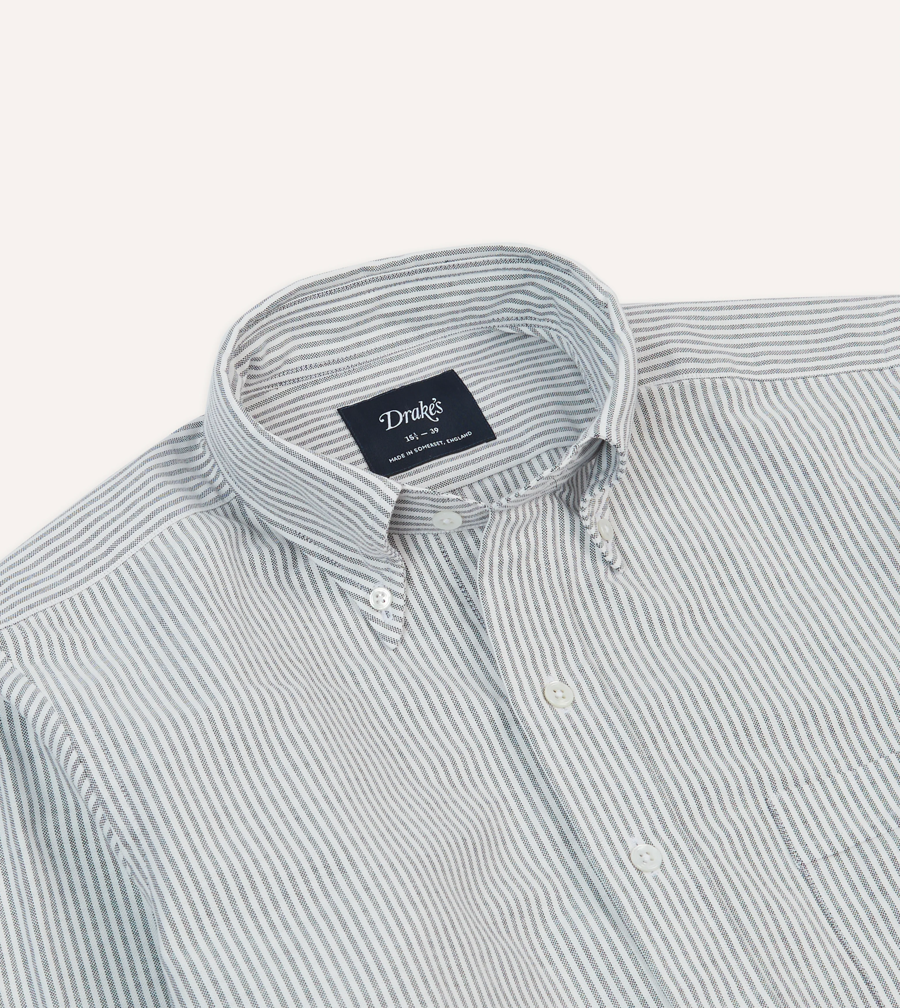 Black Ticking Stripe Cotton Oxford Cloth Button-Down Shirt - Image 3