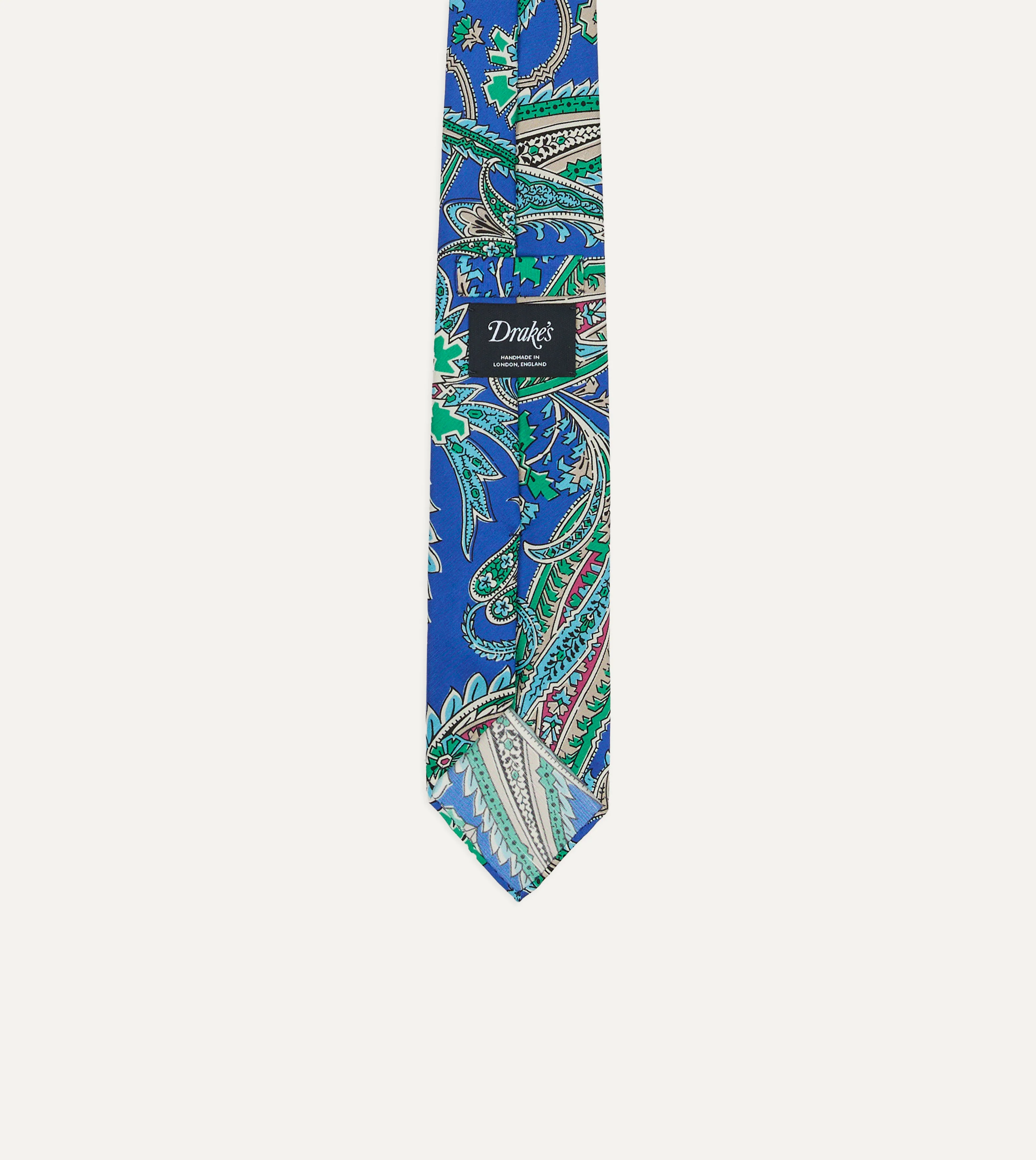 Blue Nouveau Leaves Shantung Silk Hand-Rolled Tie - Image 4