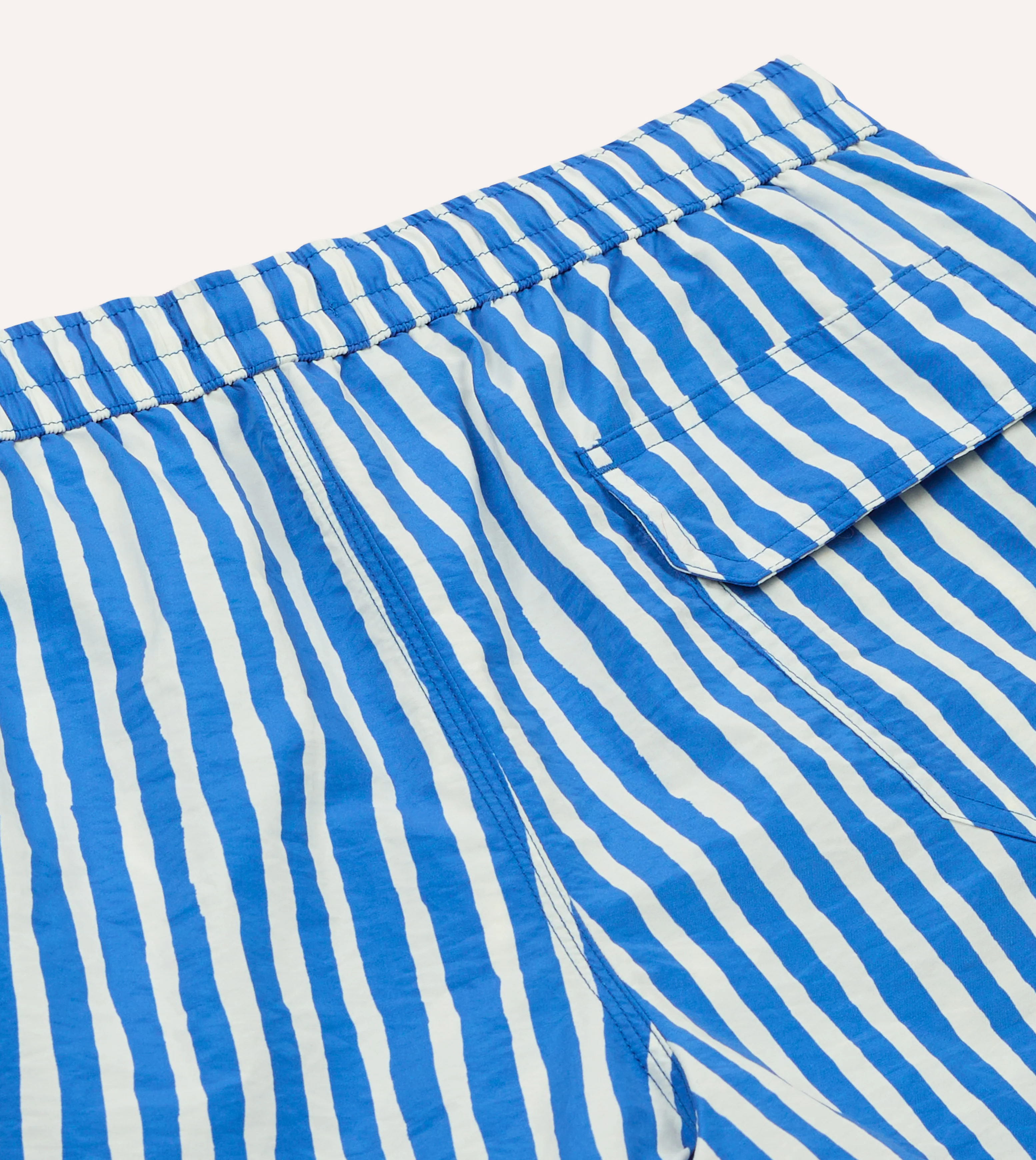 Blue Stripe Print Nylon Drawstring Swim Shorts - Image 6