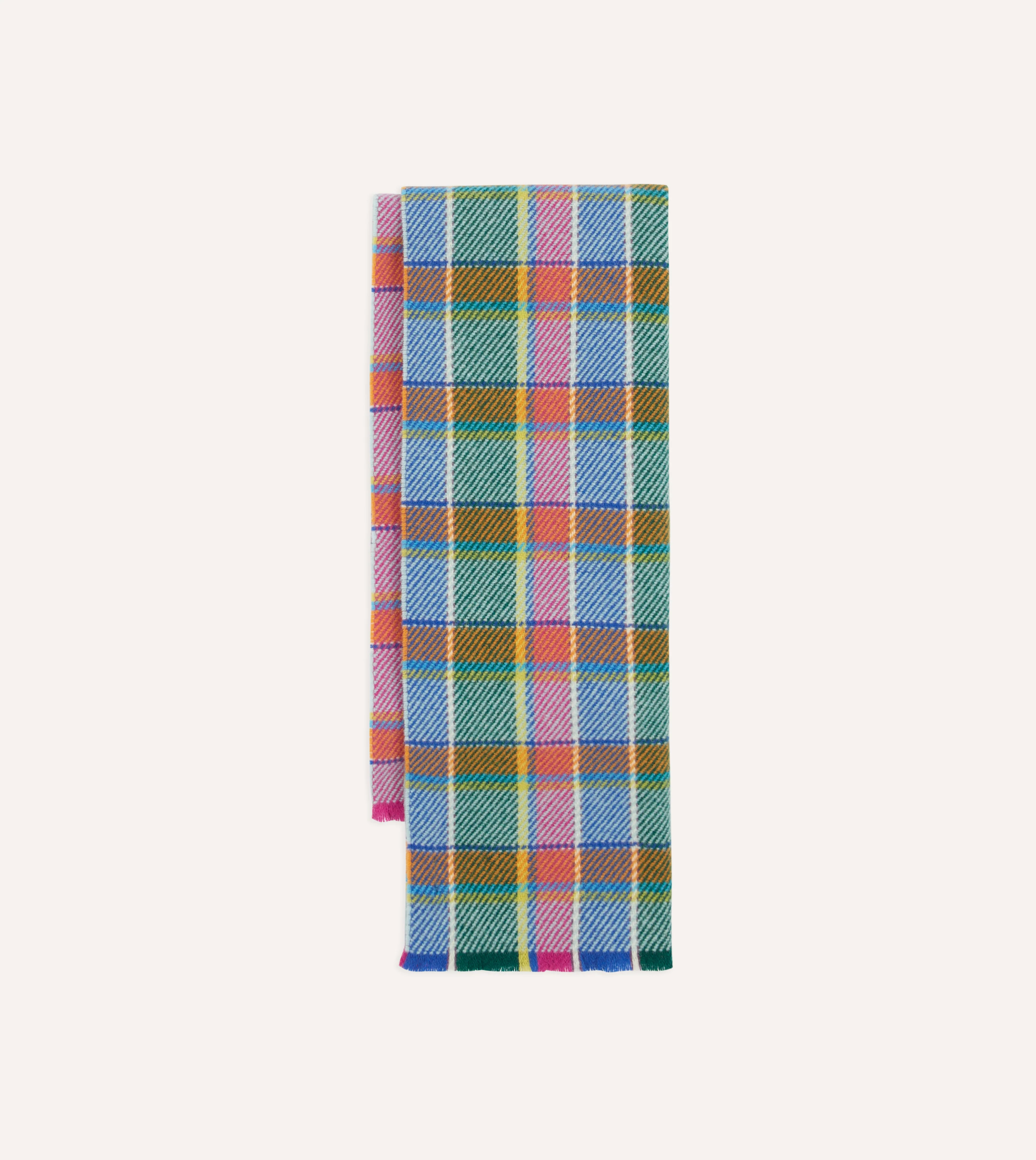 Blue Tartan Check Wool Scarf - Image 4