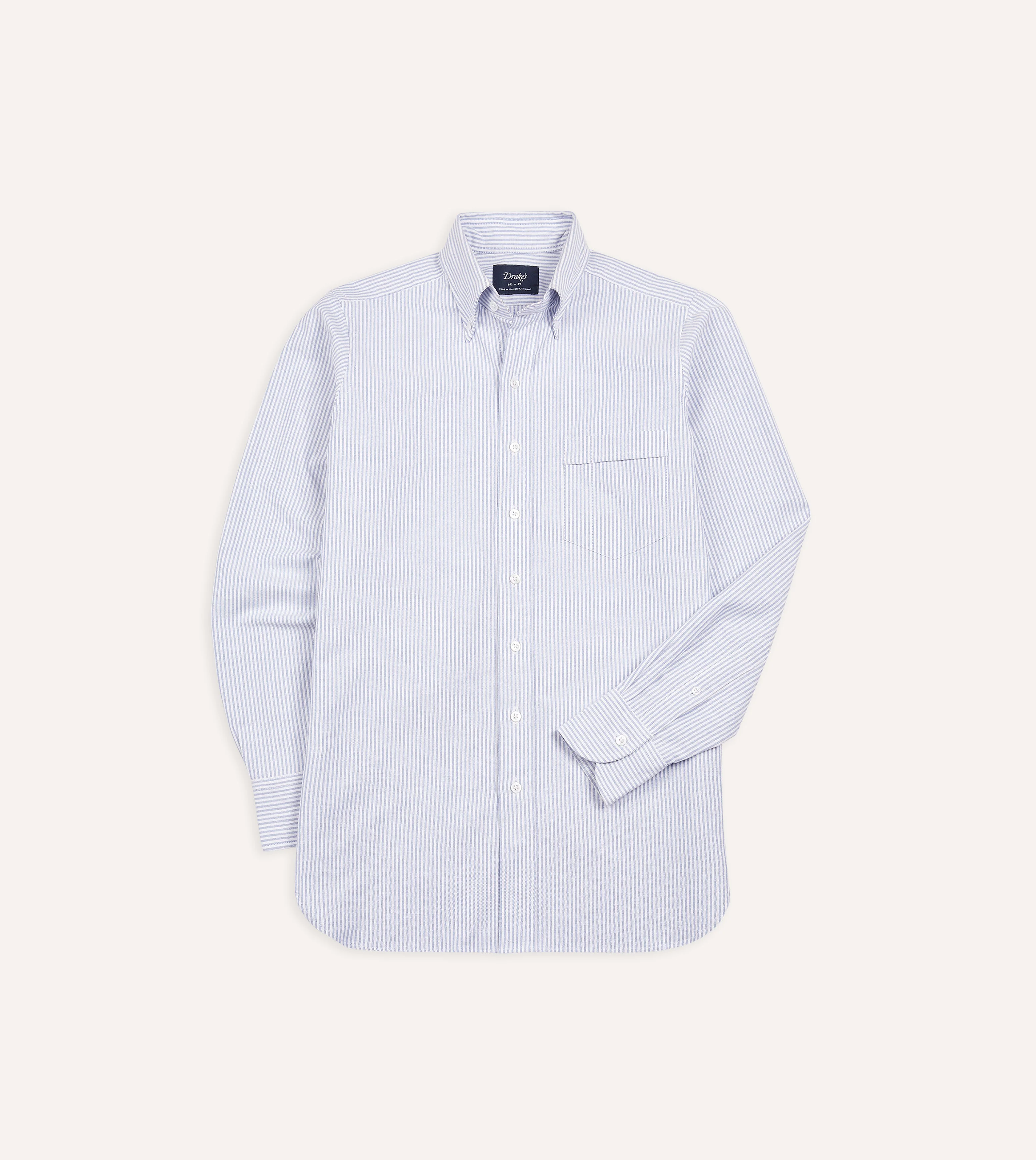 Blue Ticking Stripe Cotton Oxford Cloth Button-Down Shirt - Image 3