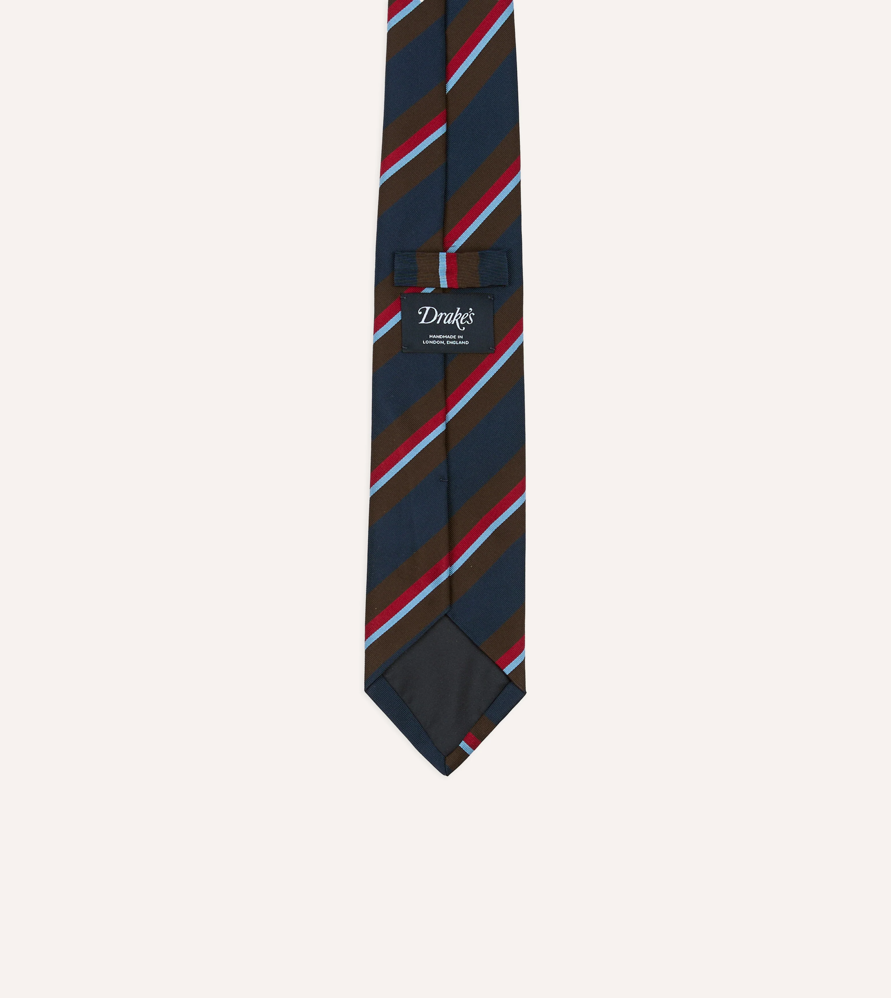 Brown and Navy Regimental Stripe Mogador Cotton-Silk Tipped Tie - Image 4