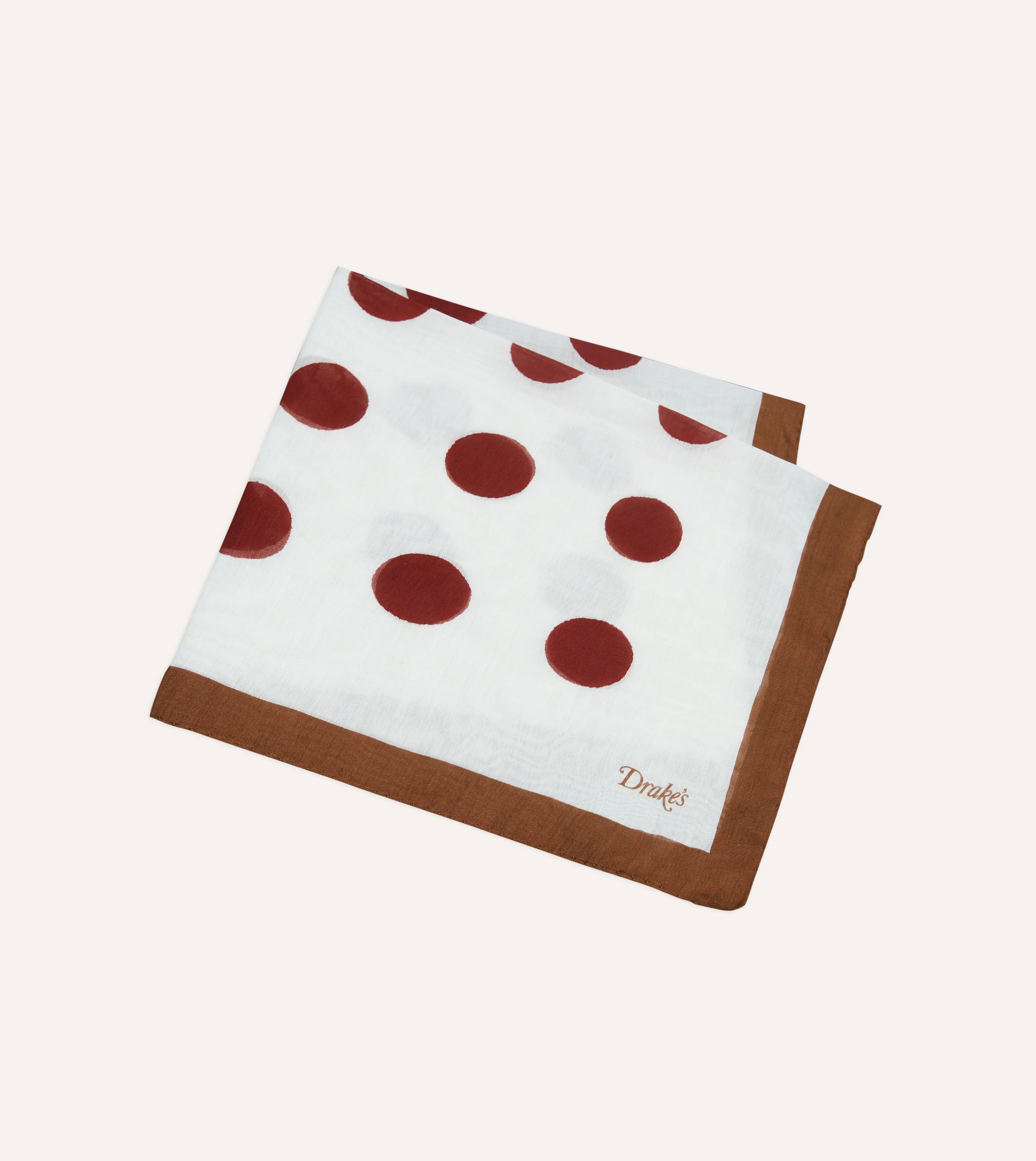 Brown, Ecru and Red Large Spots Print Cotton-Silk Pocket Square - Image 4