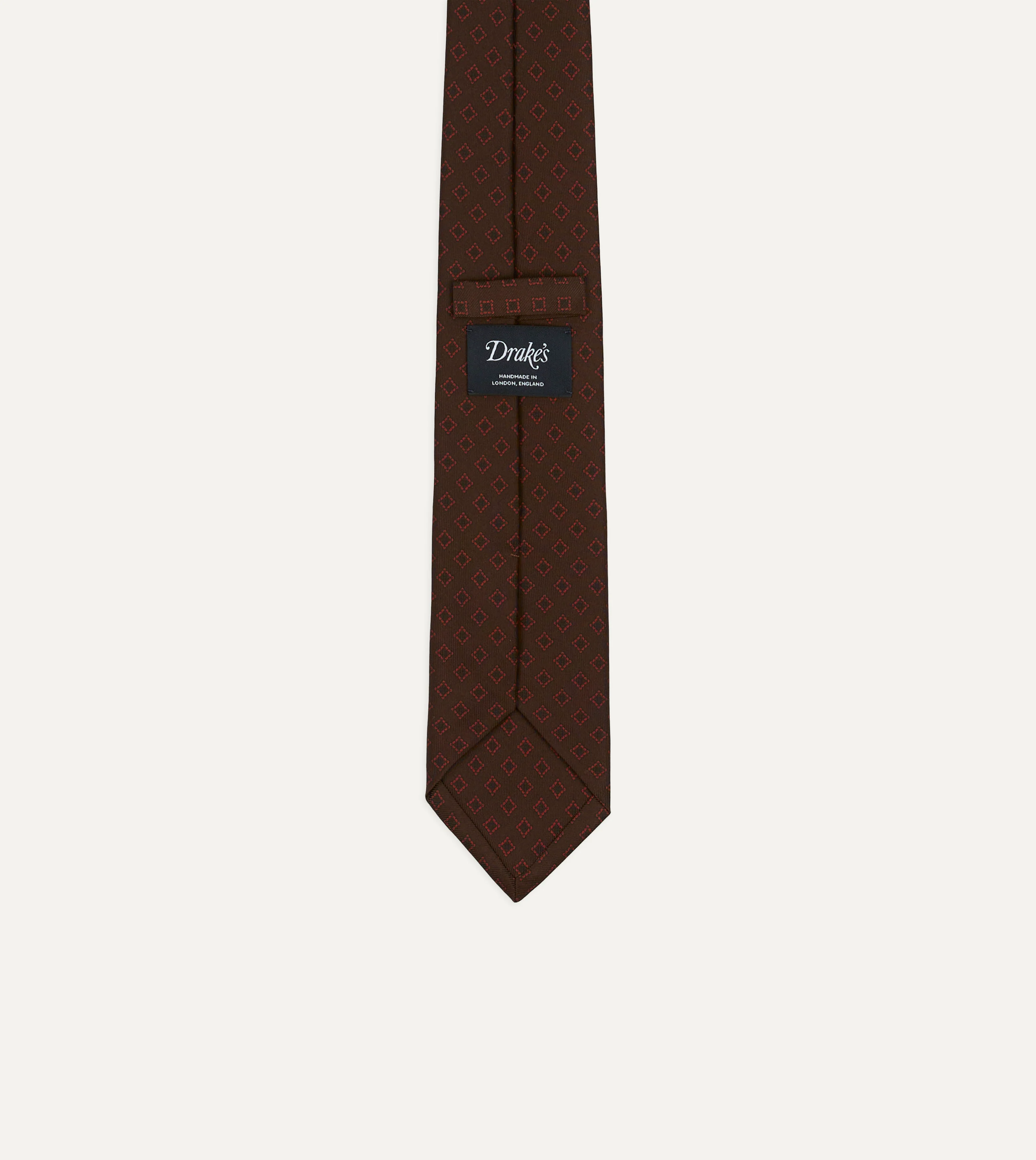 Brown Flower Tile Print Silk Self Tipped Tie - Image 4