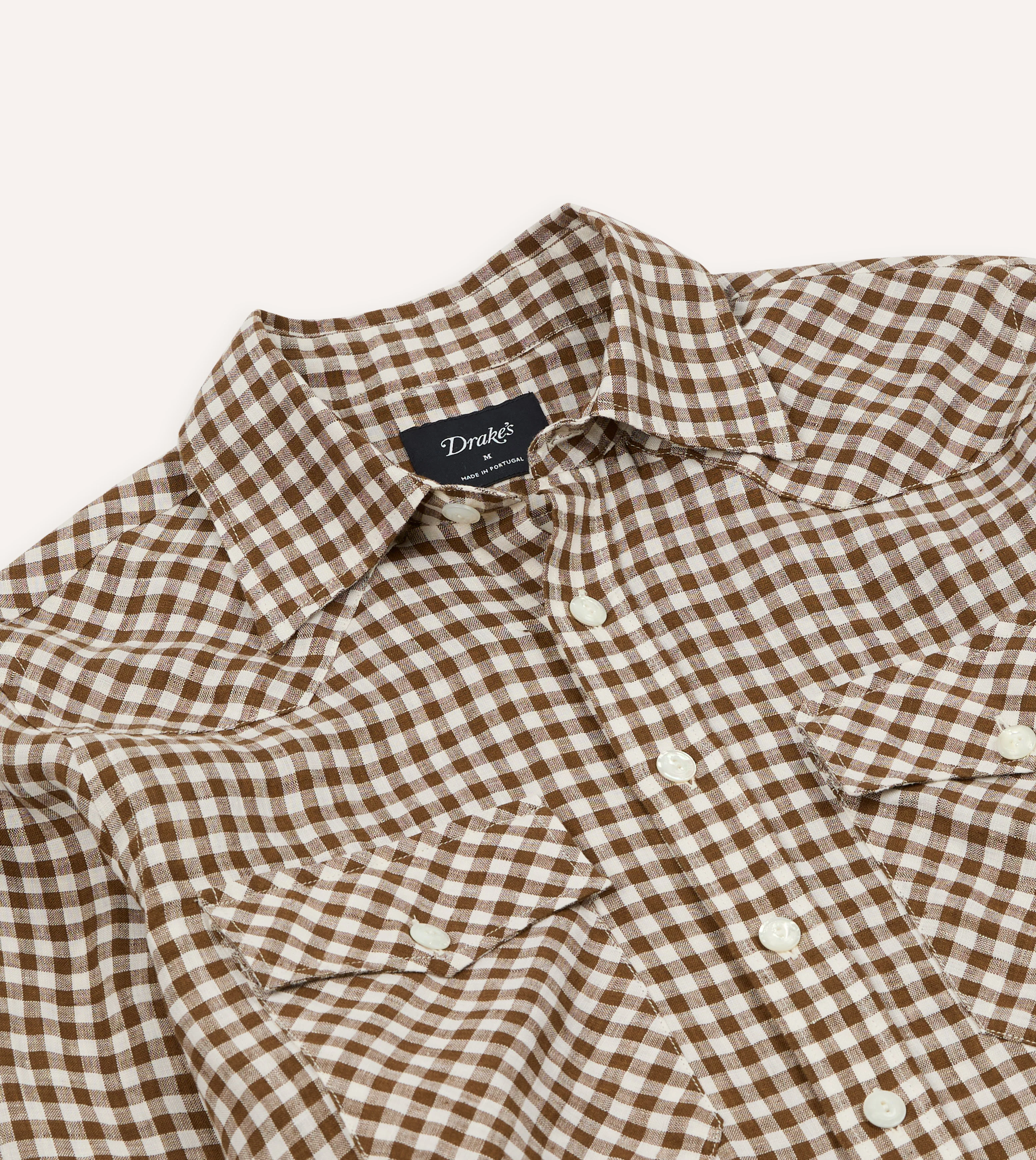 Brown Gingham Check Linen Two-Pocket Western Shirt - Image 5