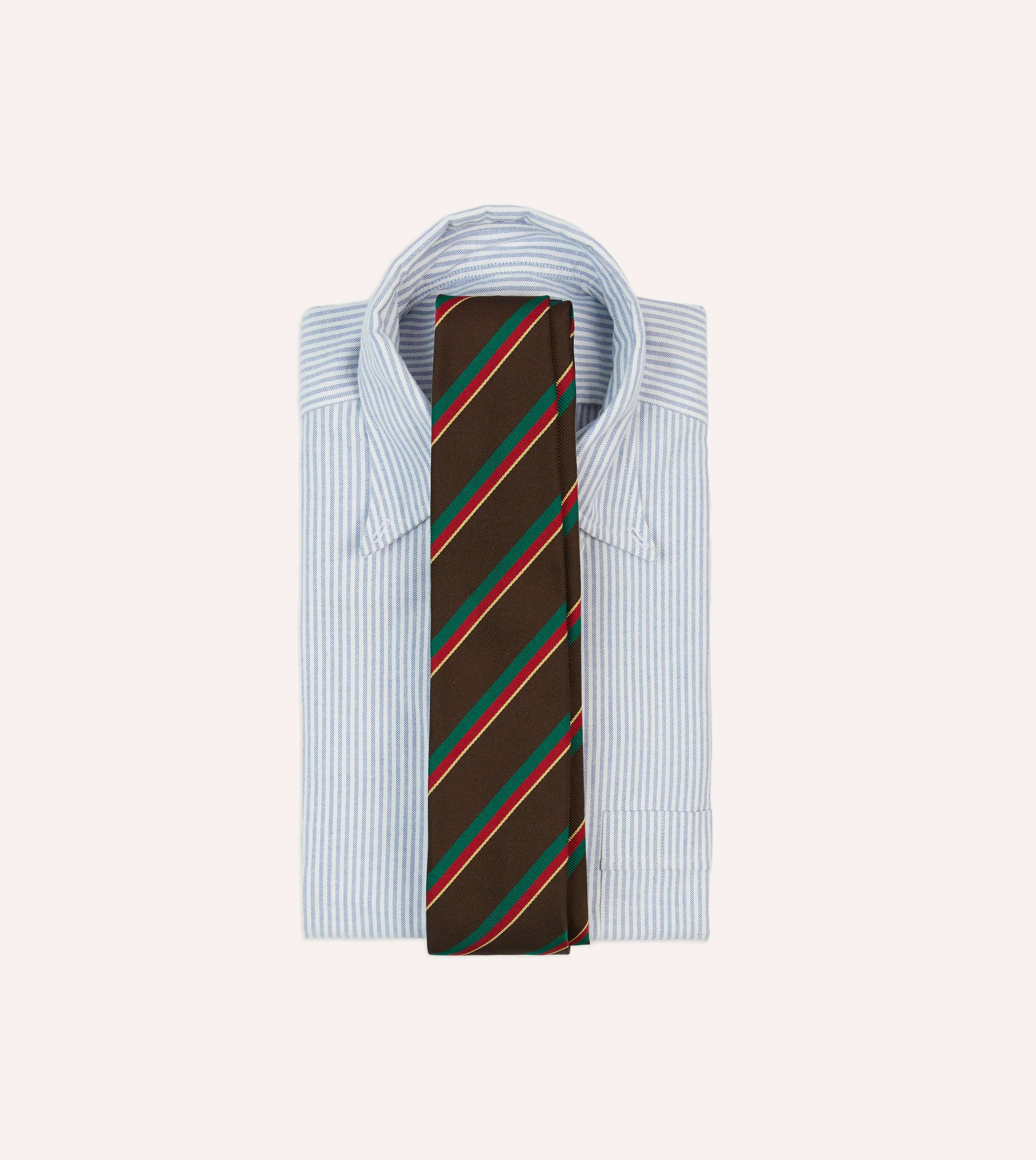 Brown, Green, Red and Yellow Multi Stripe Repp Silk Tipped Tie - Image 2