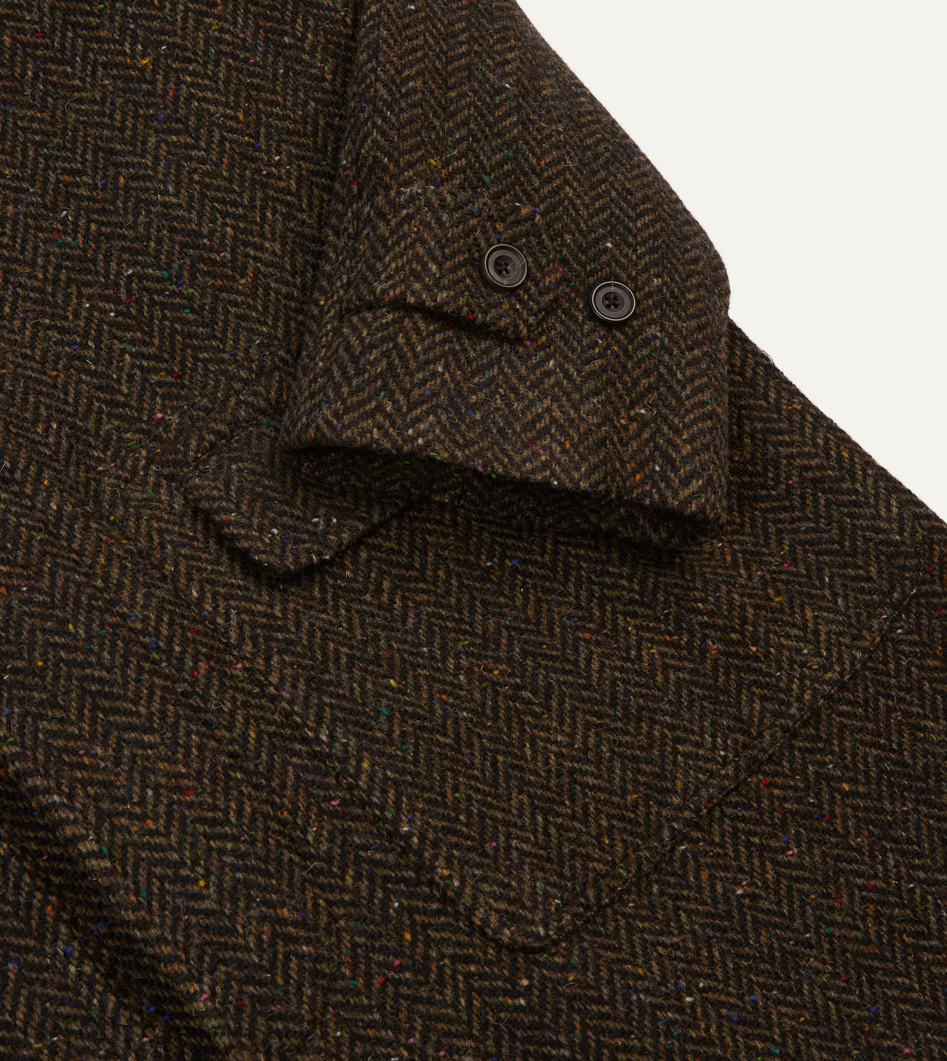 Brown Herringbone Wool Raglan Coat - Image 4
