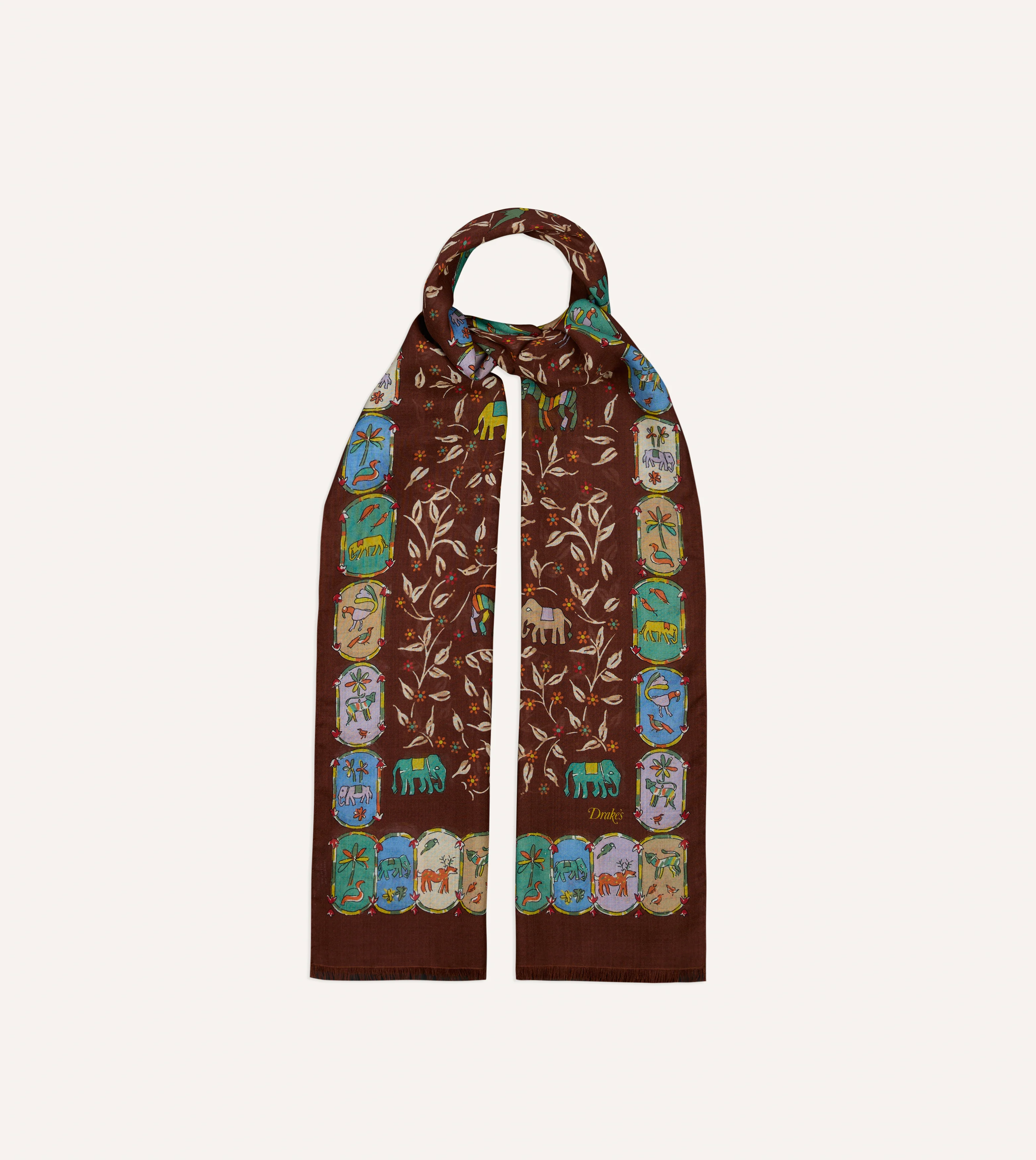 Brown Loose Animal Print Wool-Silk Scarf - Image 4