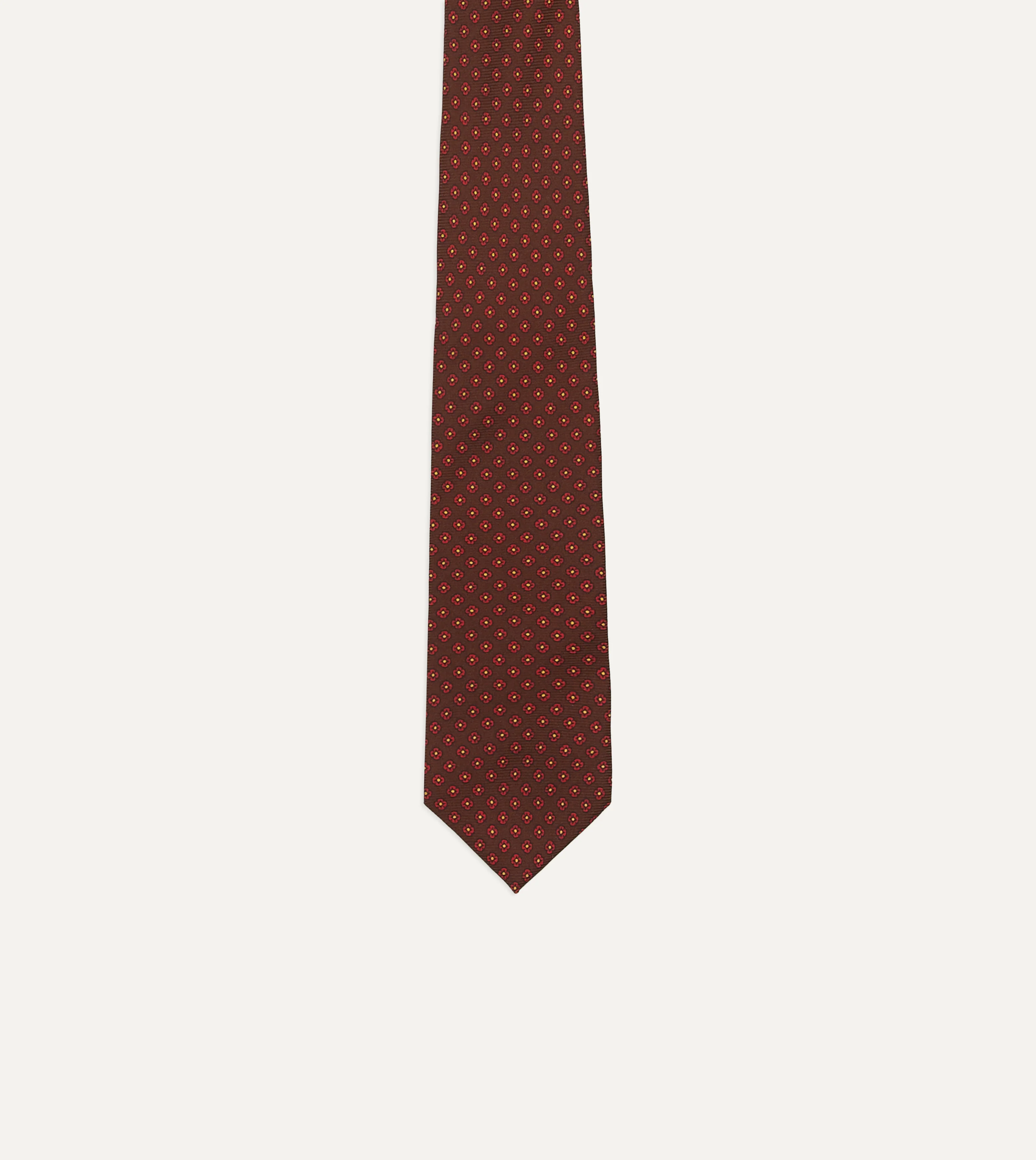 Brown Micro Geometric Print Silk Twill Self Tipped Tie - Image 4