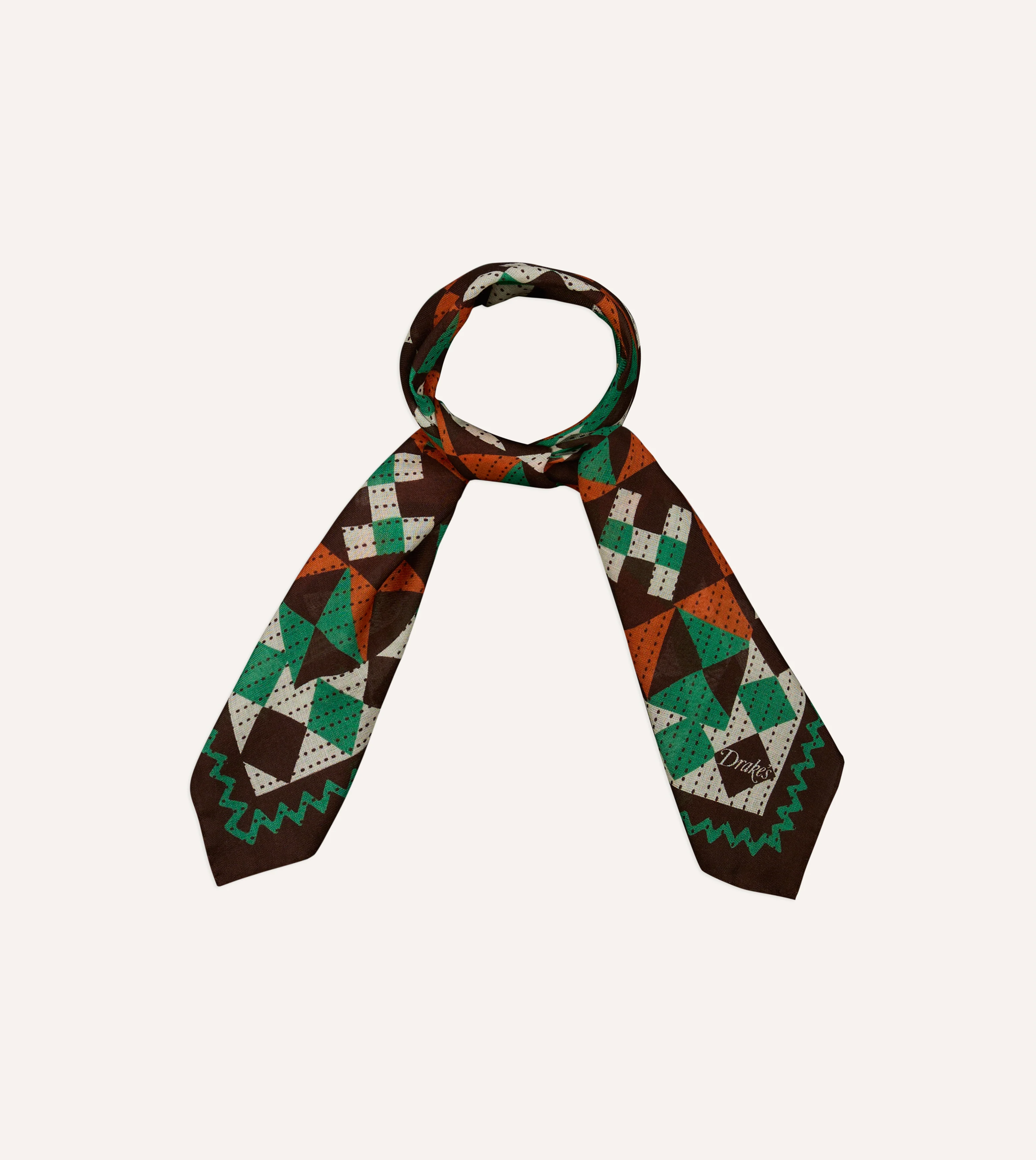 Brown Patchwork Print Wool-Silk Bandana - Image 3