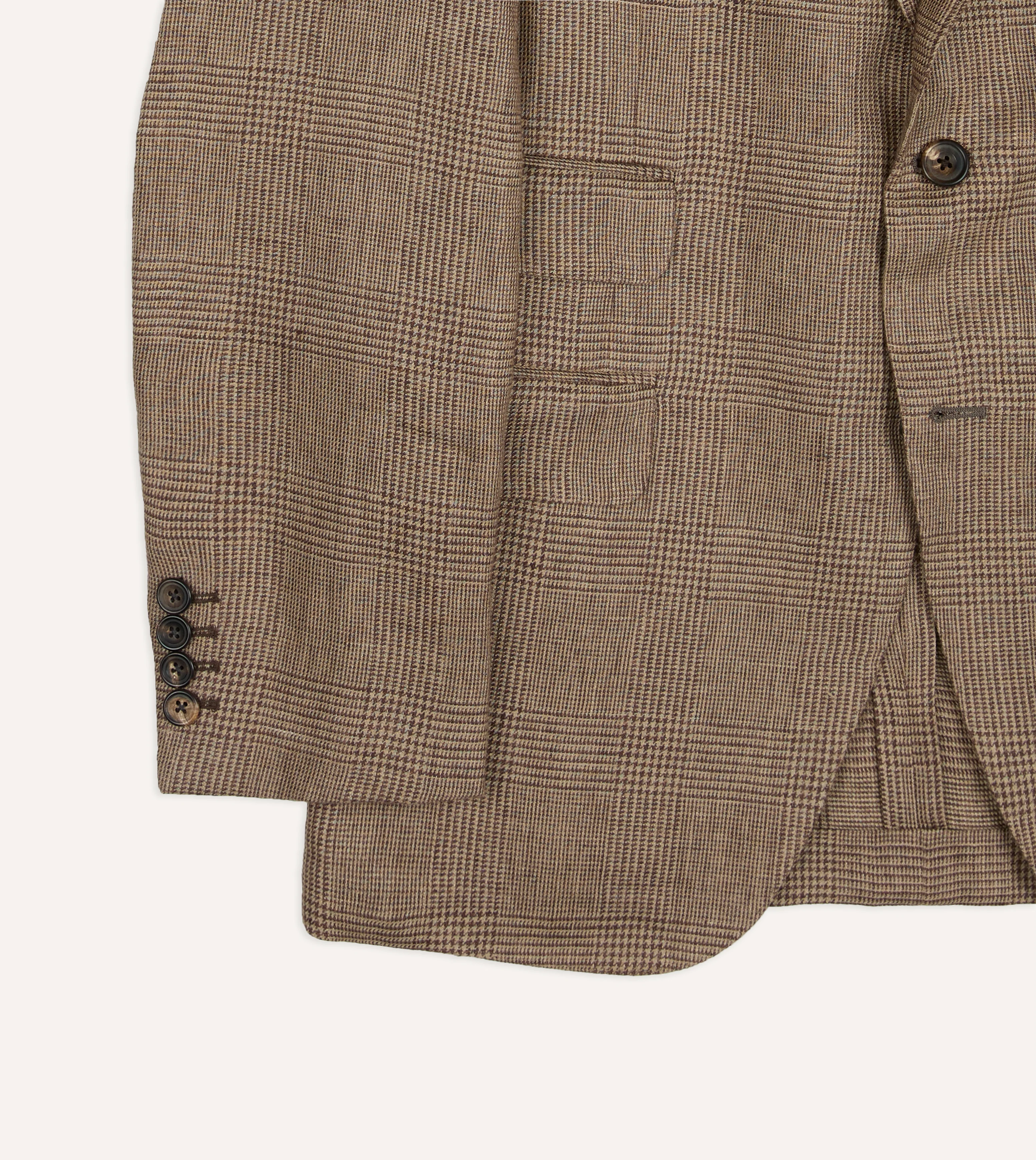 Brown Prince of Wales Check Linen Tailored Jacket - Image 6