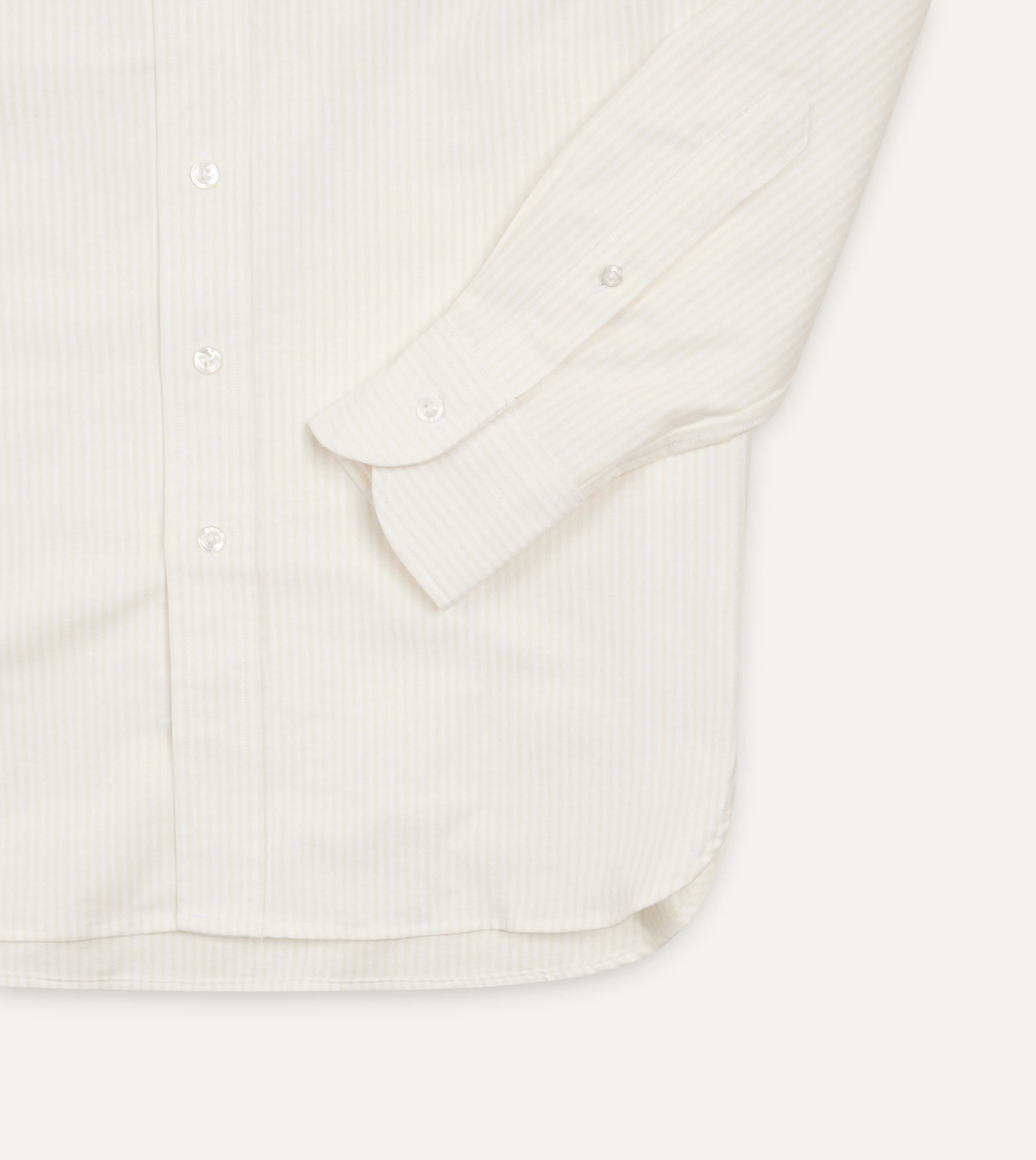 Cream Ticking Stripe Cotton Oxford Cloth Button-Down Shirt - Image 5