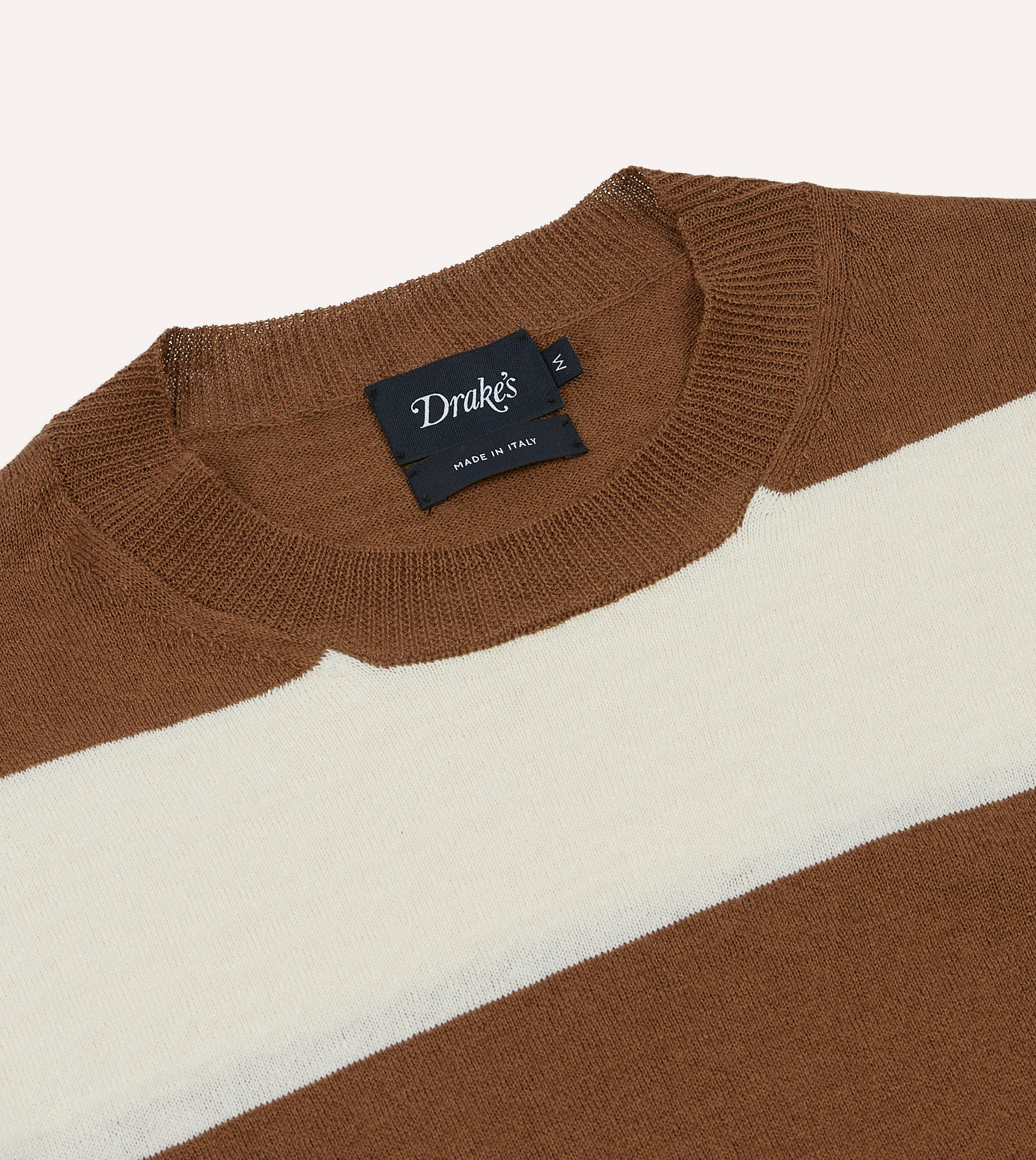 Ecru and Tobacco Stripe Crew Neck Knitted T-Shirt - Image 3