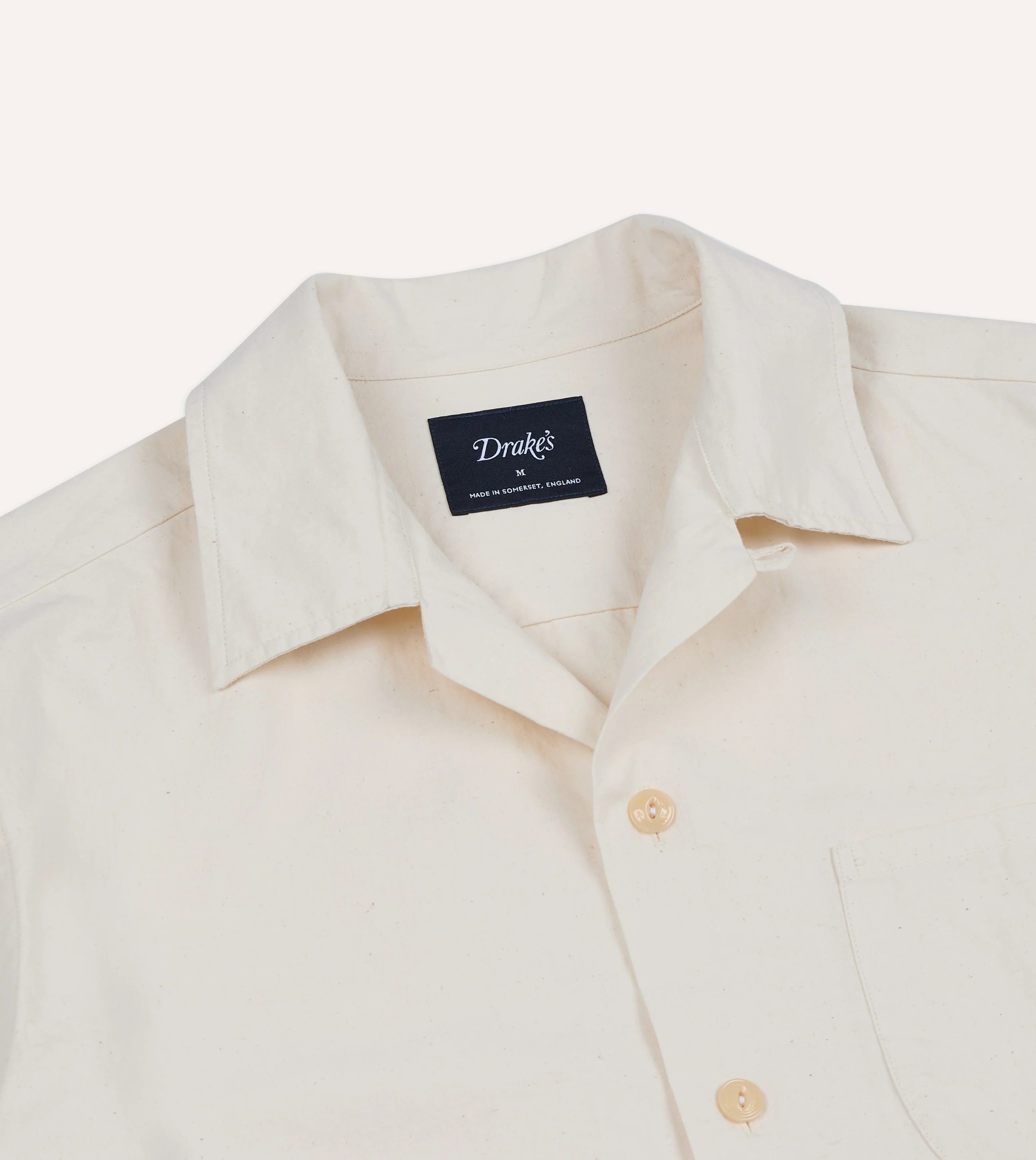Ecru Cotton-Hemp Camp Collar Short Sleeve Shirt - Image 3