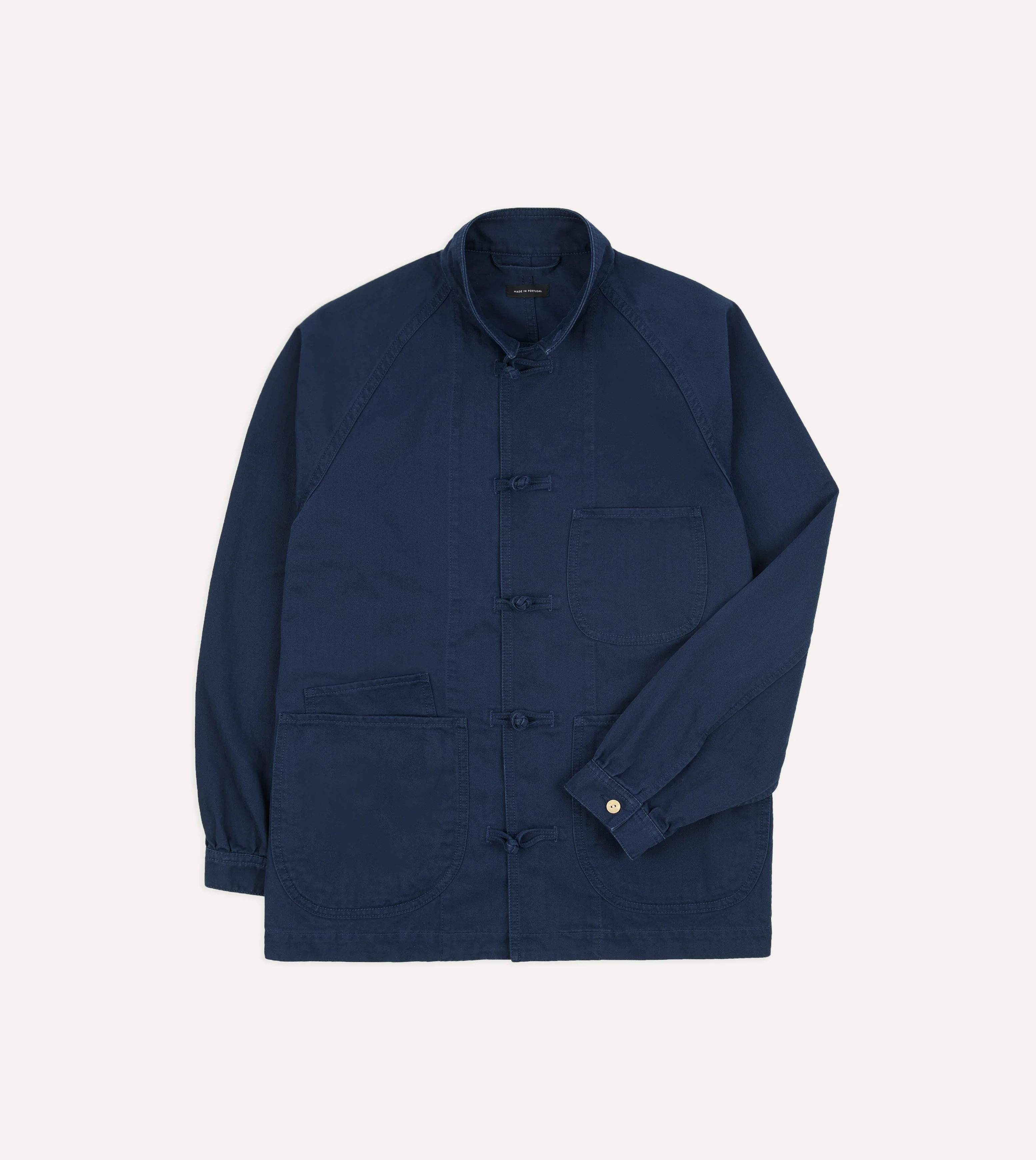 French Blue Herringbone Cotton Artist Chore Jacket - Image 3