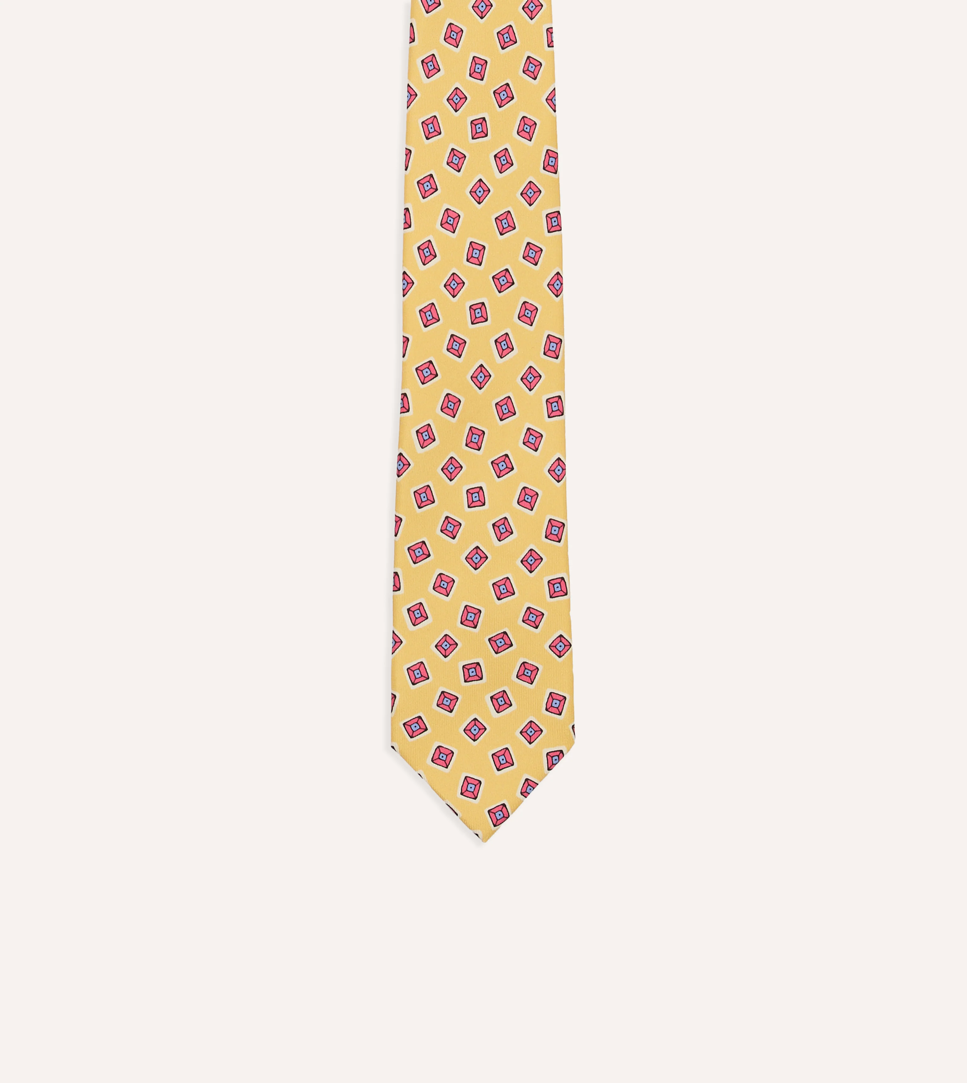 Gold Square Diamond Print Silk Self-Tipped Tie - Image 3