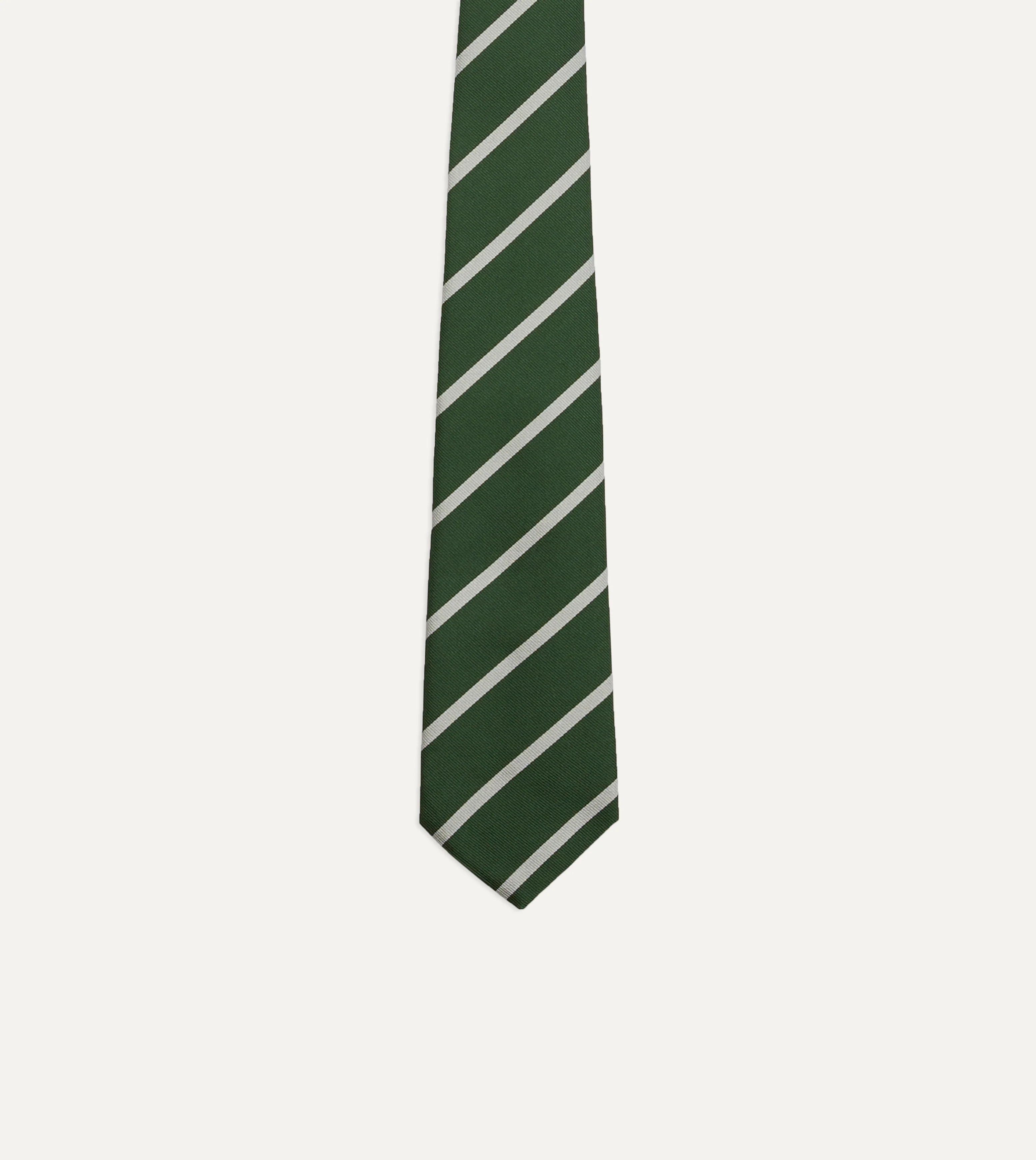 Green and Ecru Stripe Repp Silk Tipped Tie - Image 4