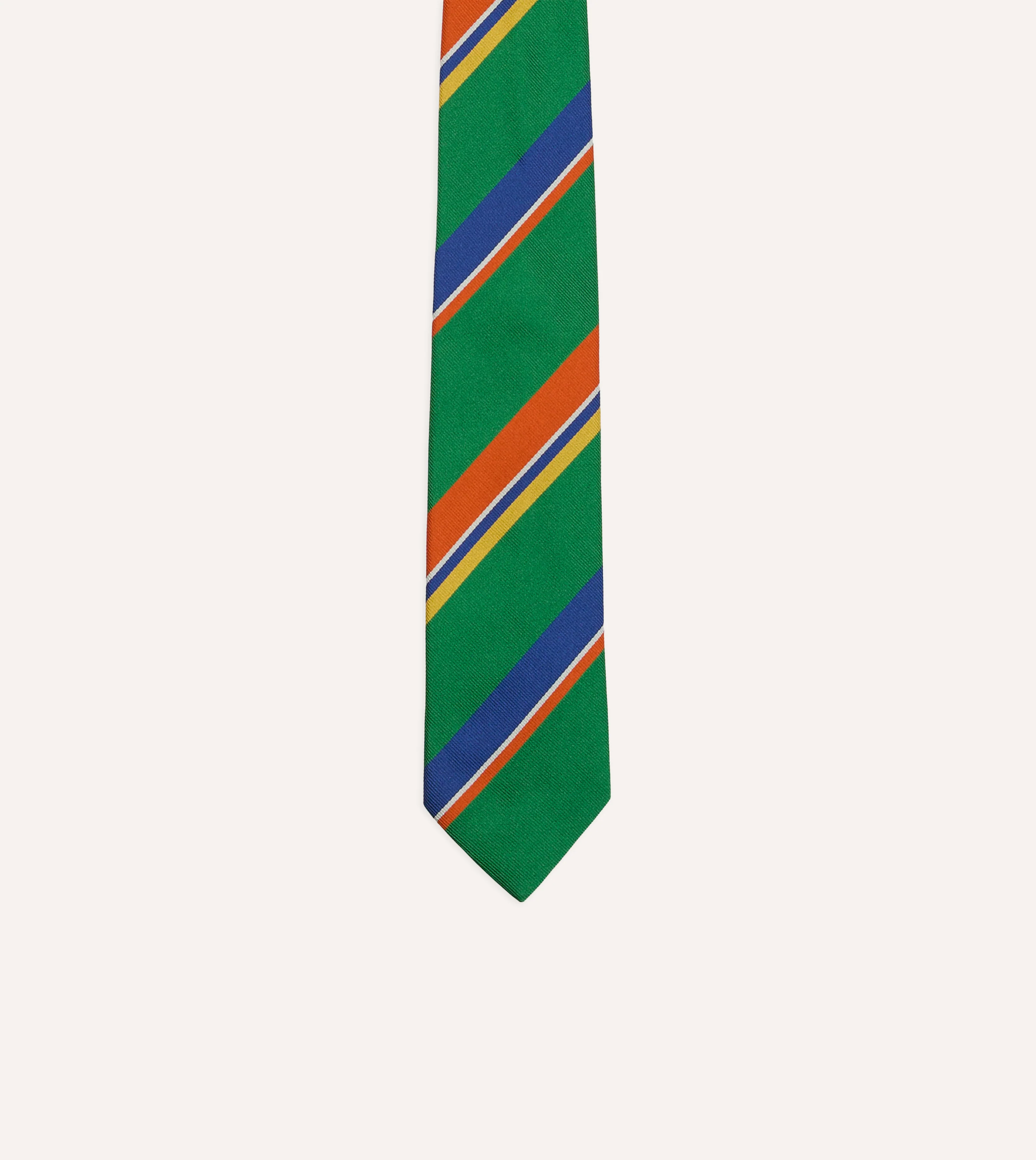 Green, Orange and Blue Multi Stripe Repp Silk Tipped Tie - Image 3