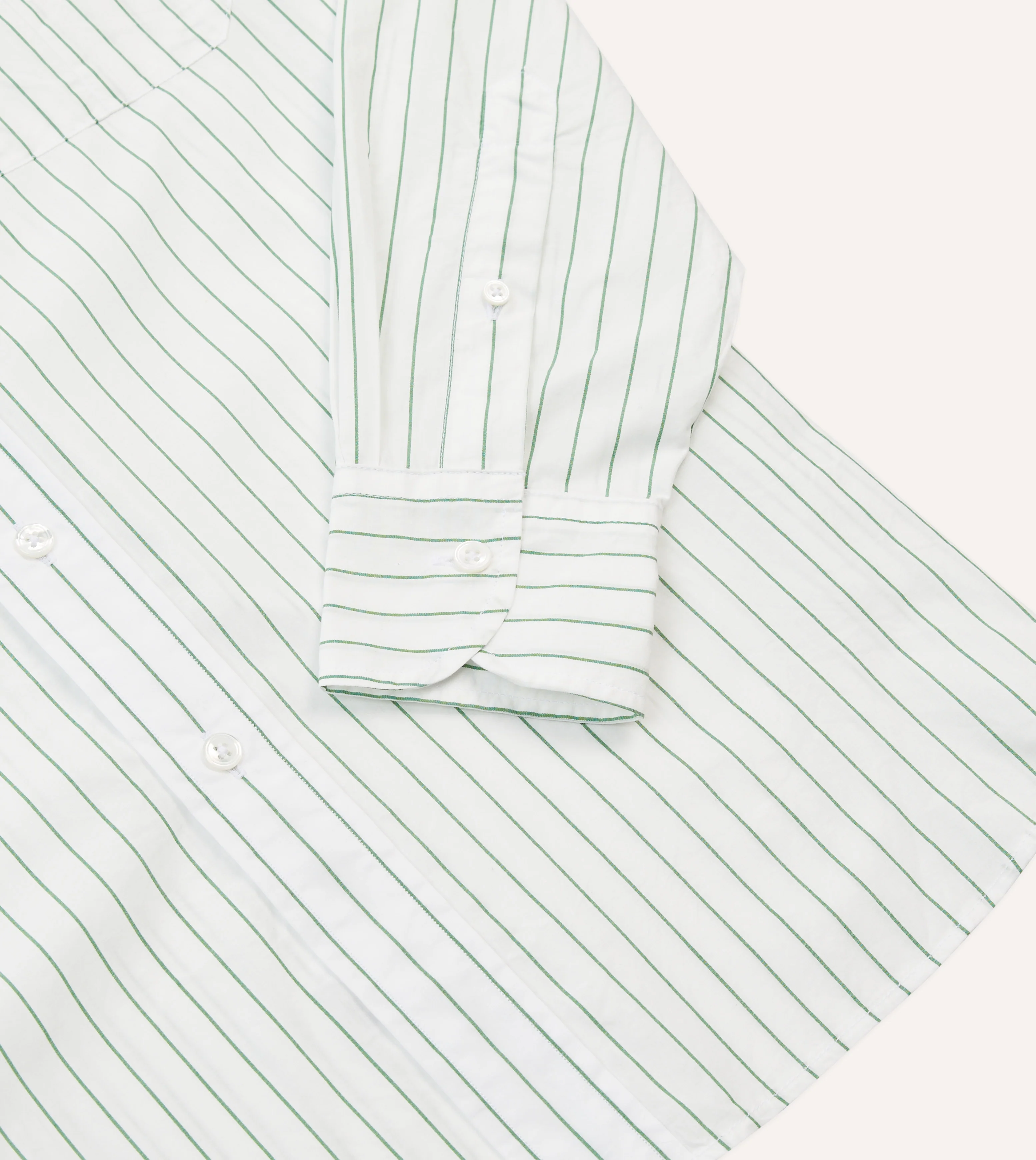 Green Pencil Stripe Cotton Long Point Collar Shirt - Image 5