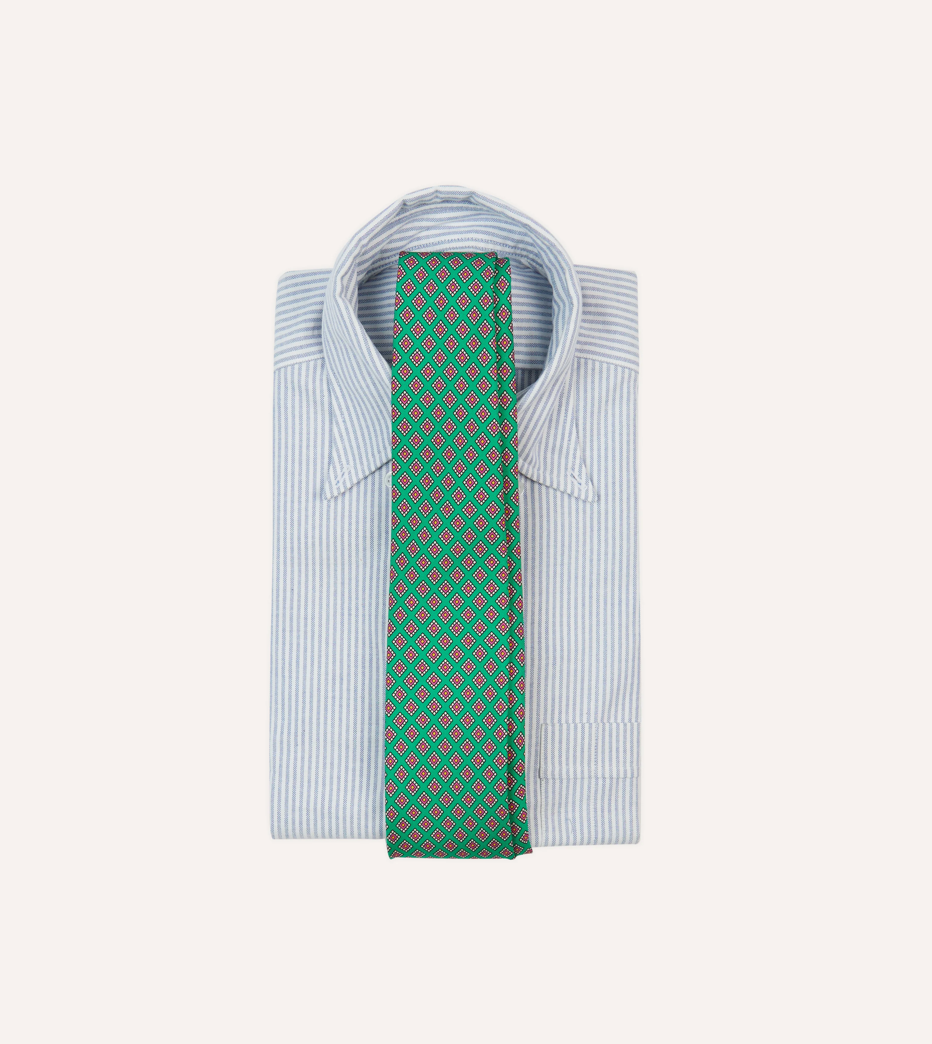 Green Square Medallion Self-Tipped Silk Tie - Image 2