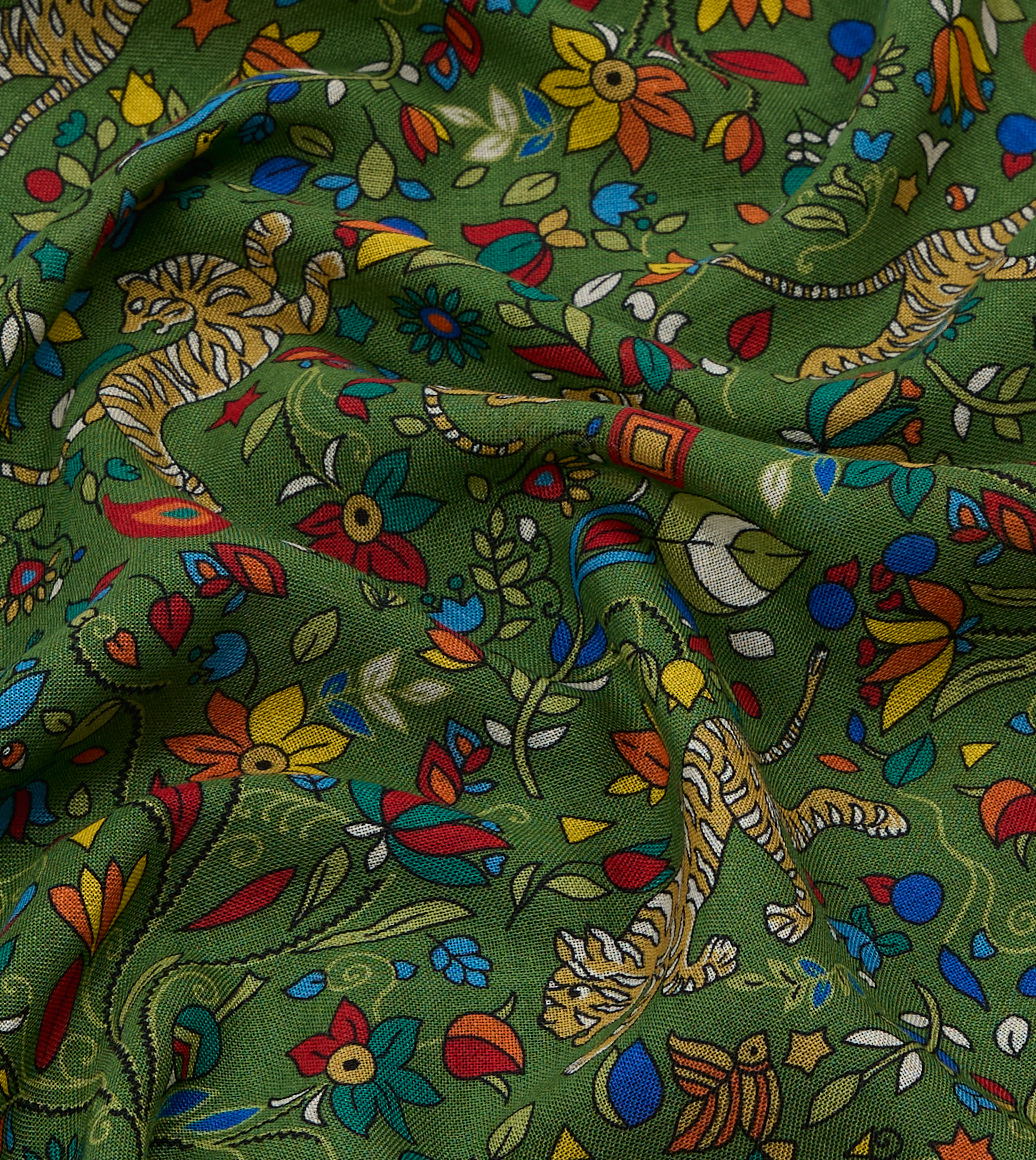 Green Tiger Garden Print Wool-Silk Bandana - Image 2
