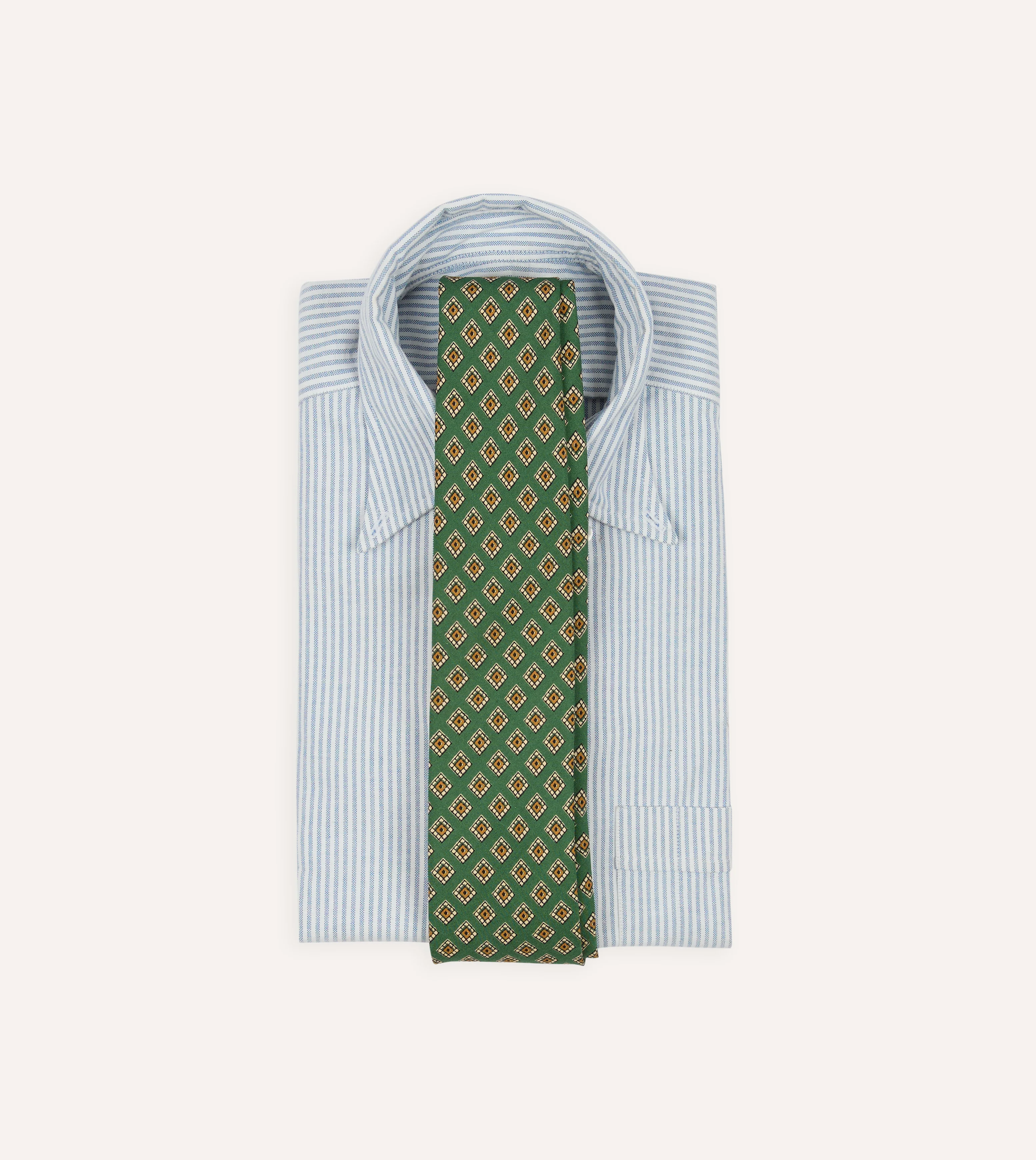 Green Tile Medallion Print Silk Self Tipped Tie - Image 2