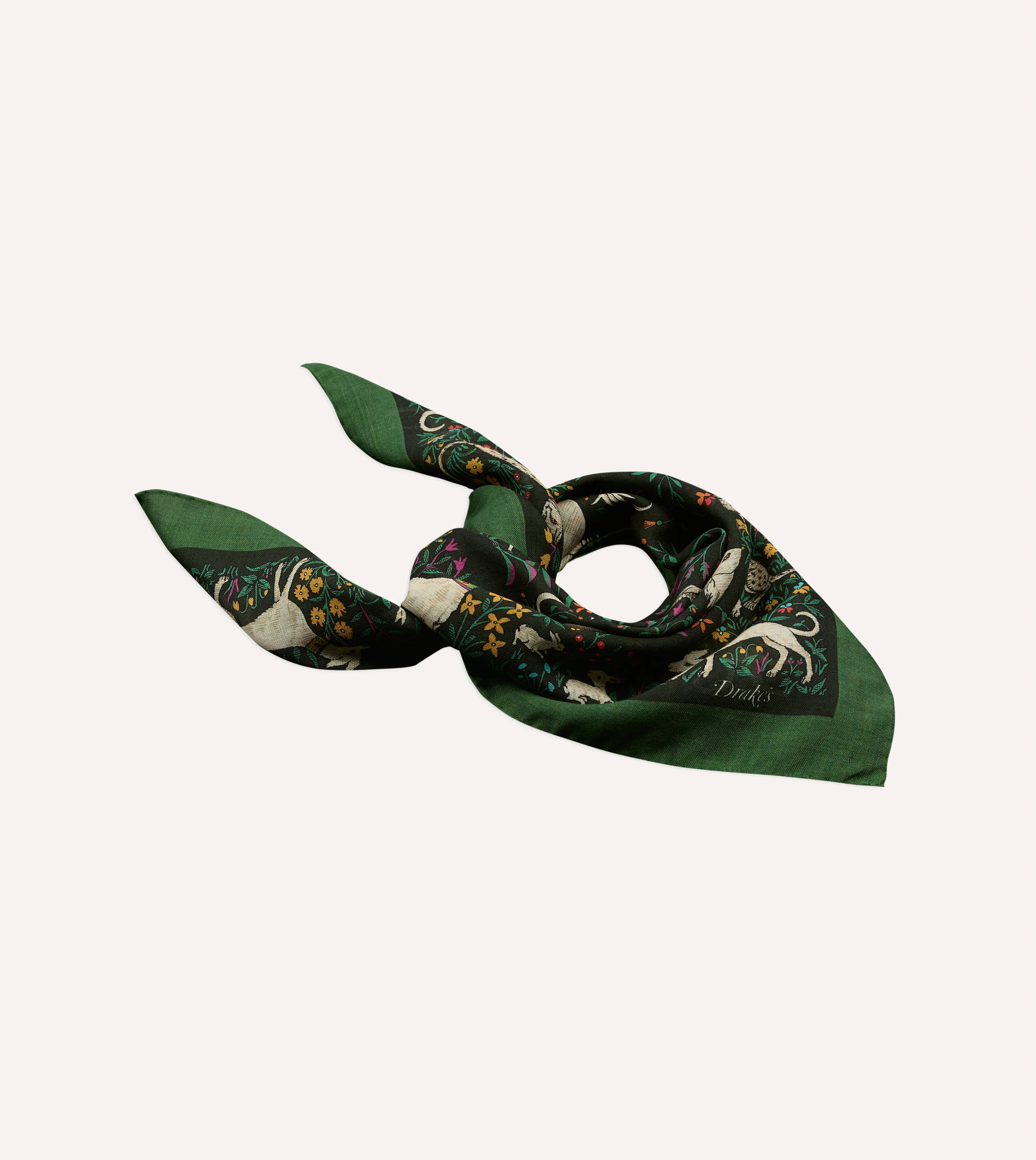 Green Unicorn Print Wool-Silk Bandana - Image 5
