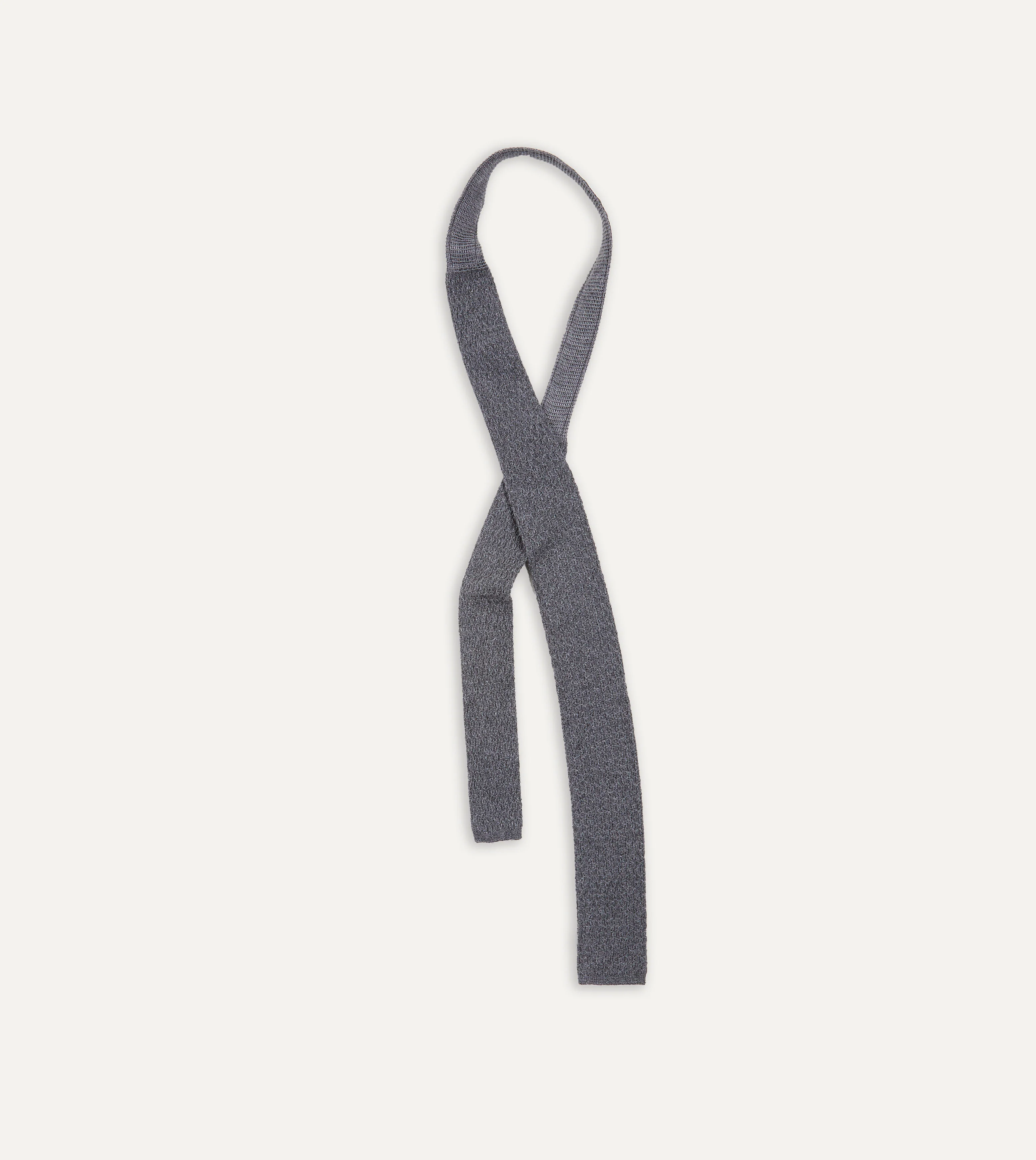 Grey Knitted Cashmere Wool Solid Colour Tie - Image 4
