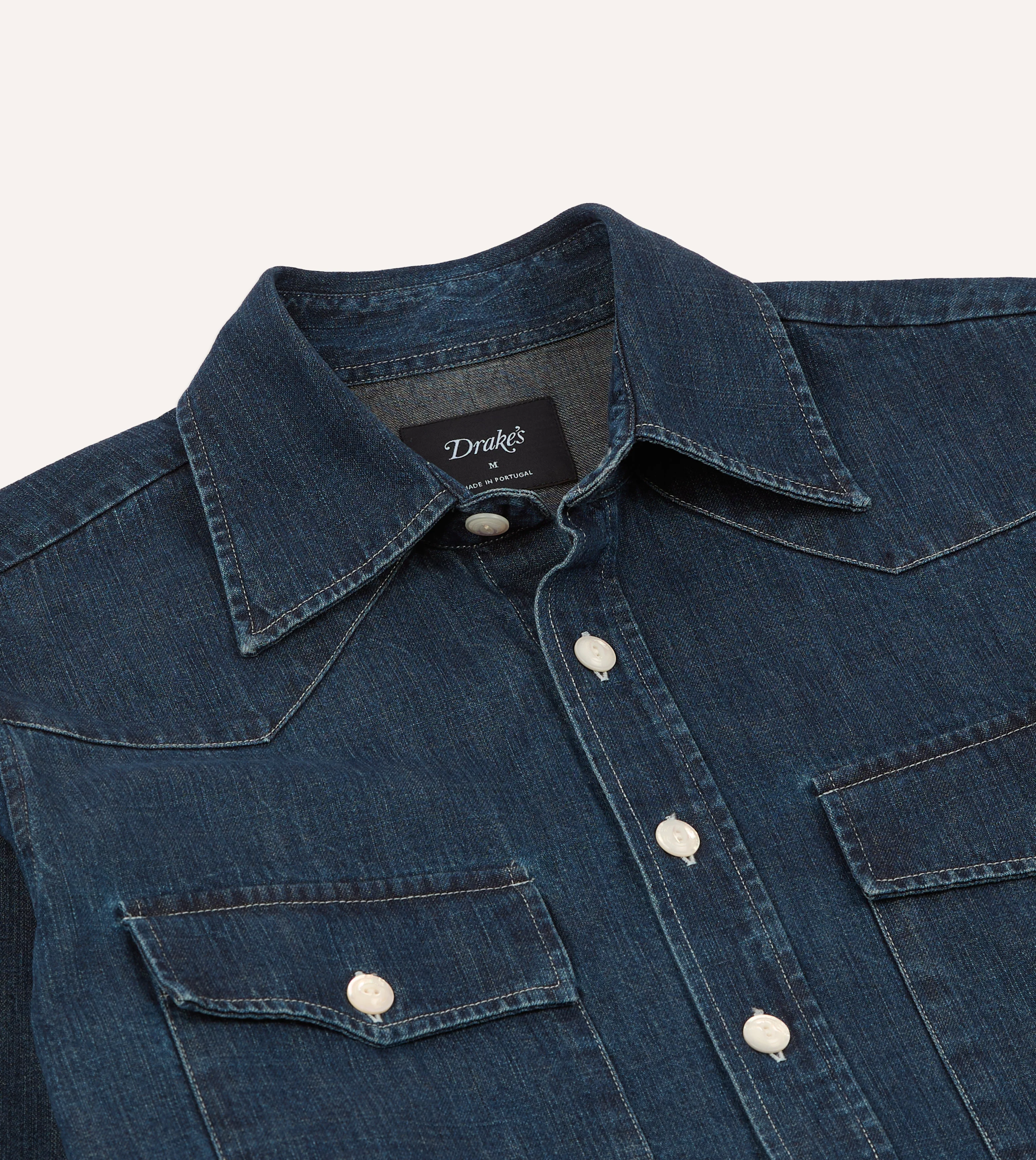 Indigo Rinse Denim Two-Pocket Western Shirt - Image 4