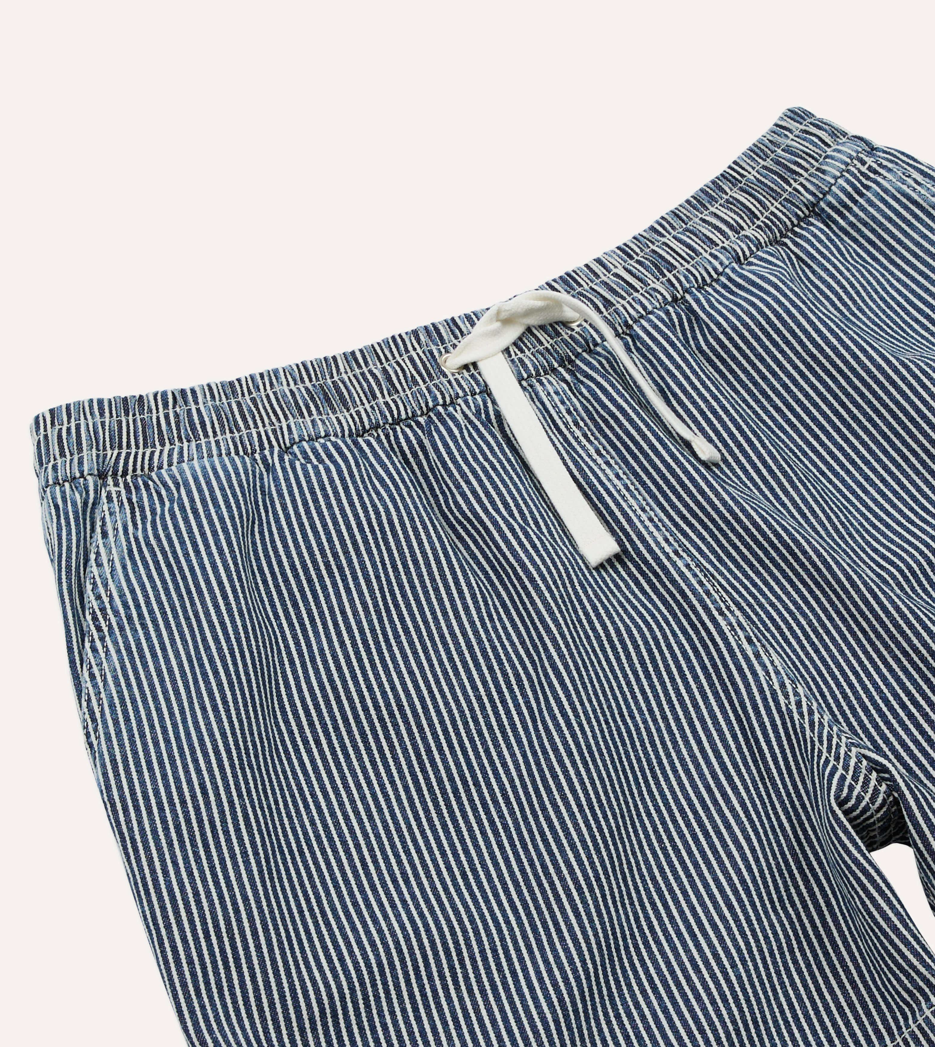 Indigo Stripe Cotton Drawstring Shorts - Image 4