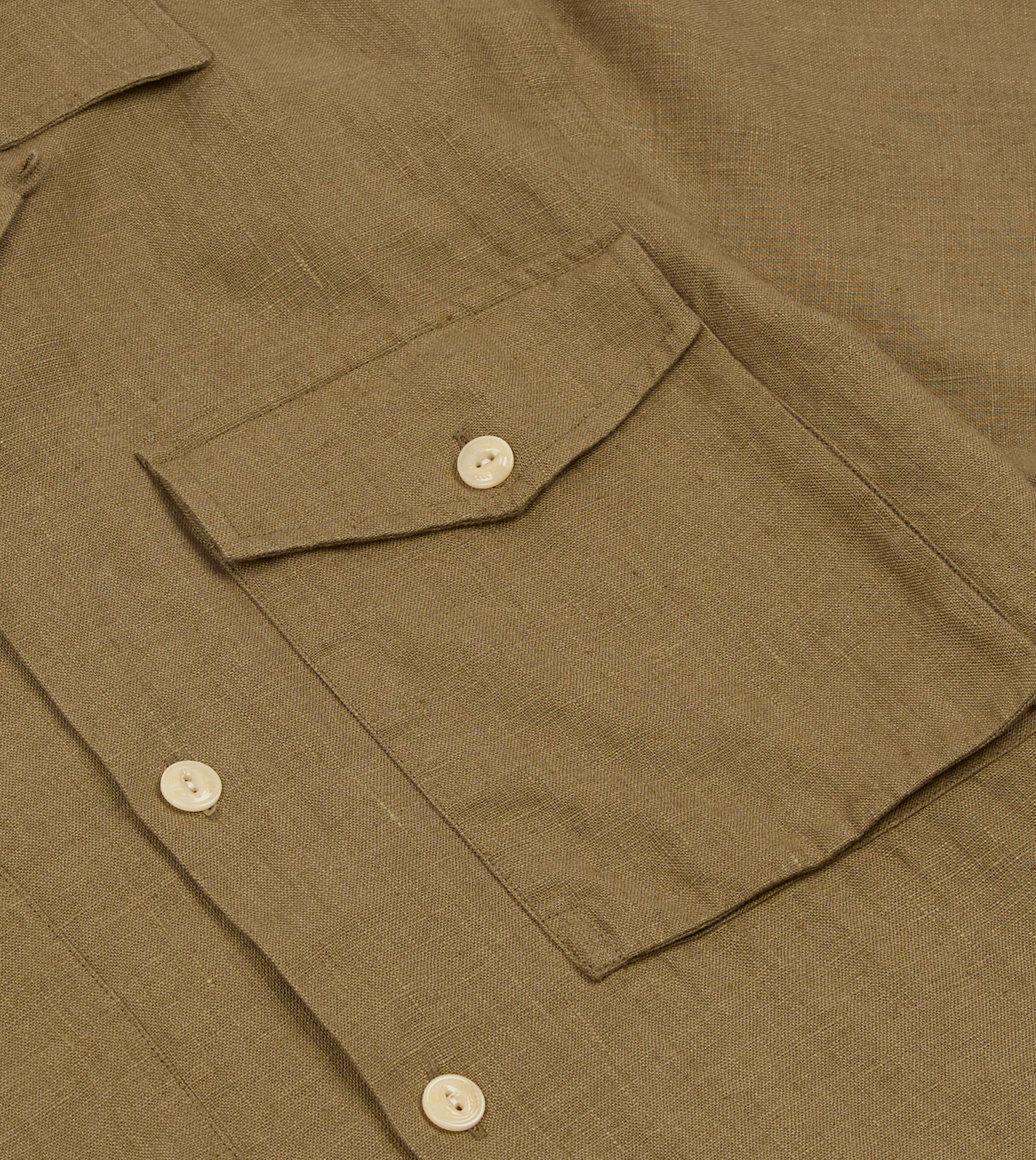 Khaki Linen Short Sleeve Camp Collar Military Shirt - Image 5