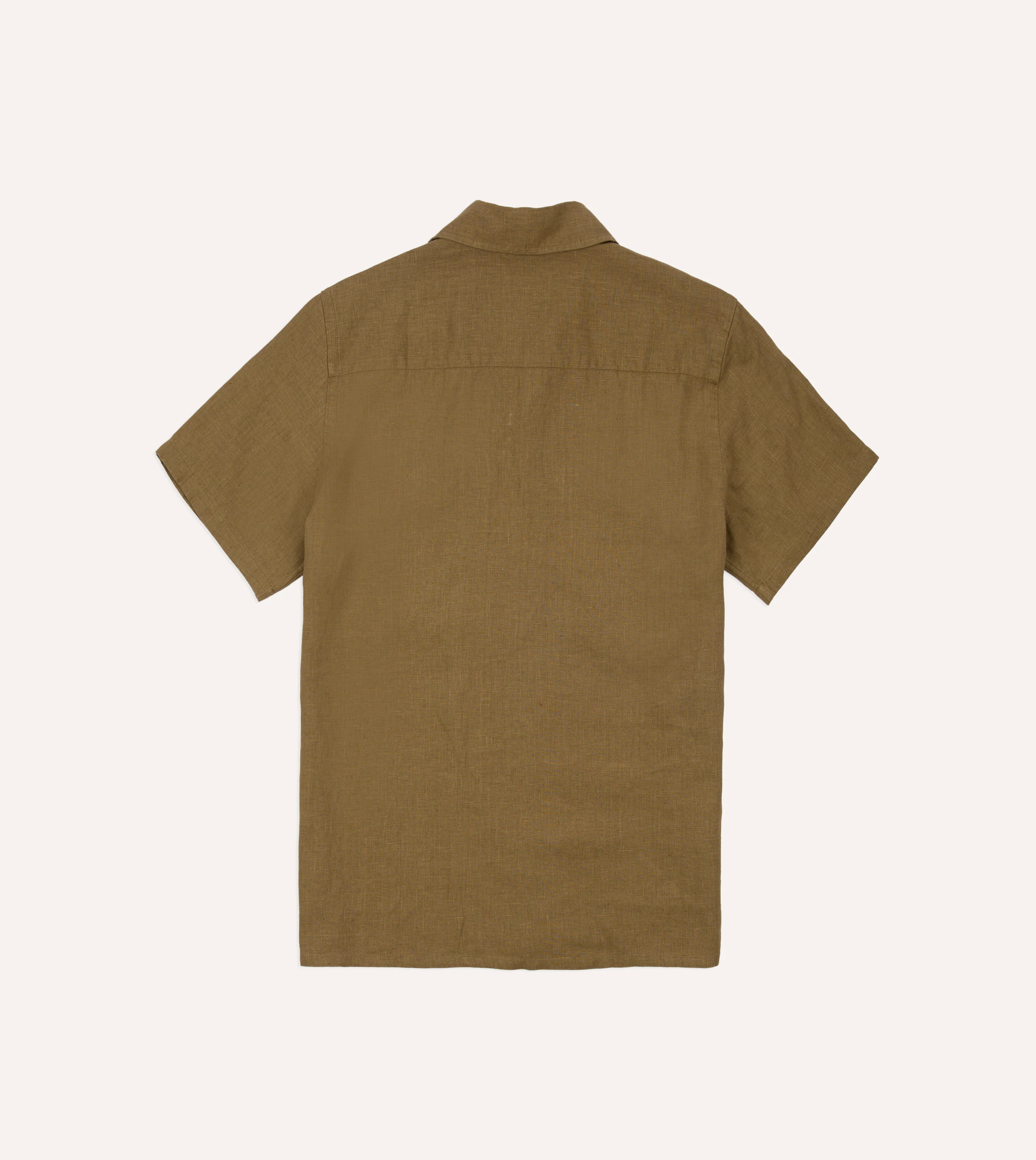 Khaki Linen Short Sleeve Camp Collar Military Shirt - Image 6