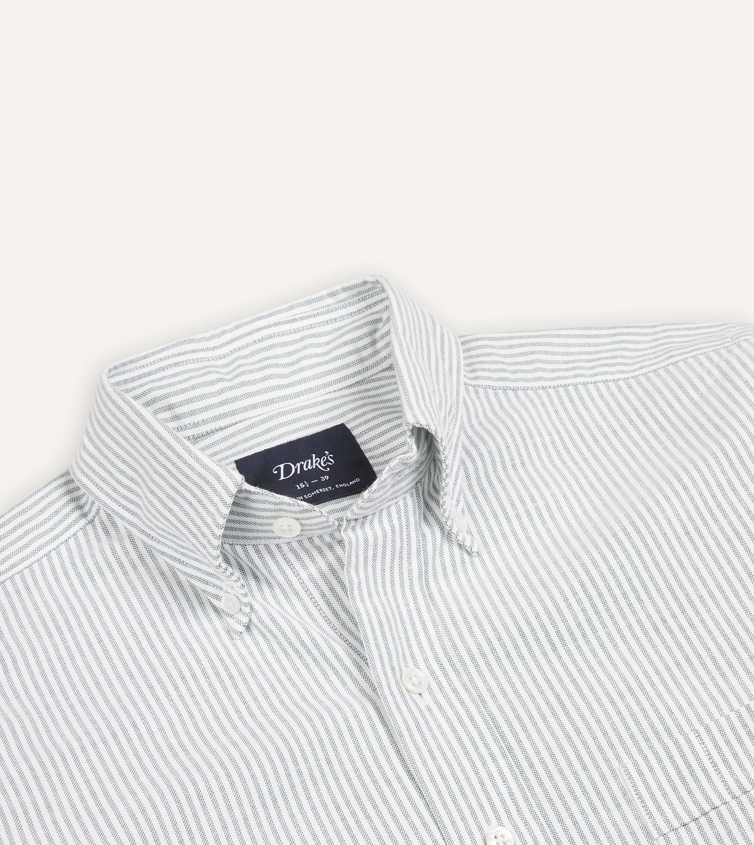 Light Green Ticking Stripe Cotton Oxford Cloth Button-Down Shirt - Image 3