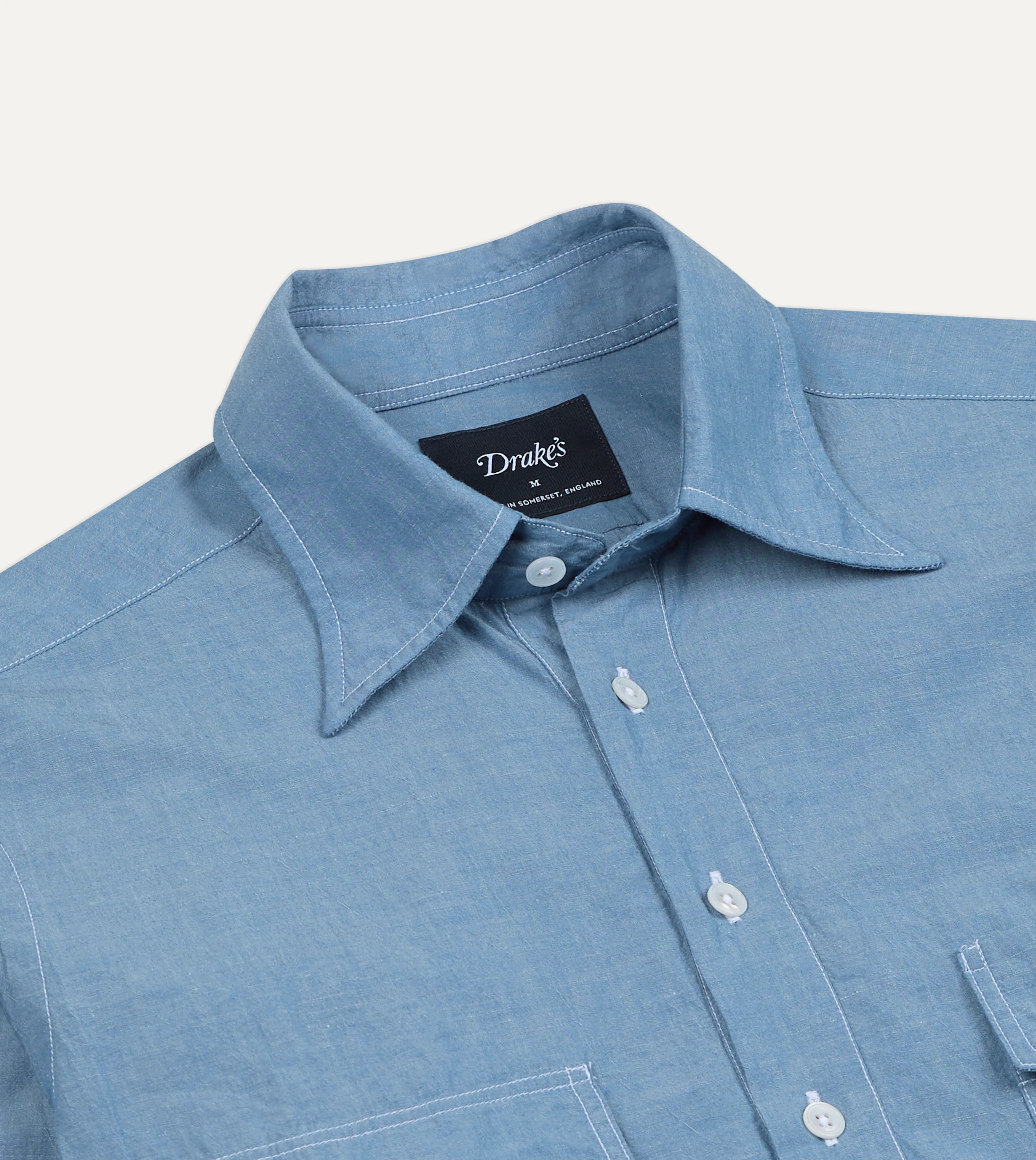 Light Indigo Cotton-Linen Popover Work Shirt - Image 3