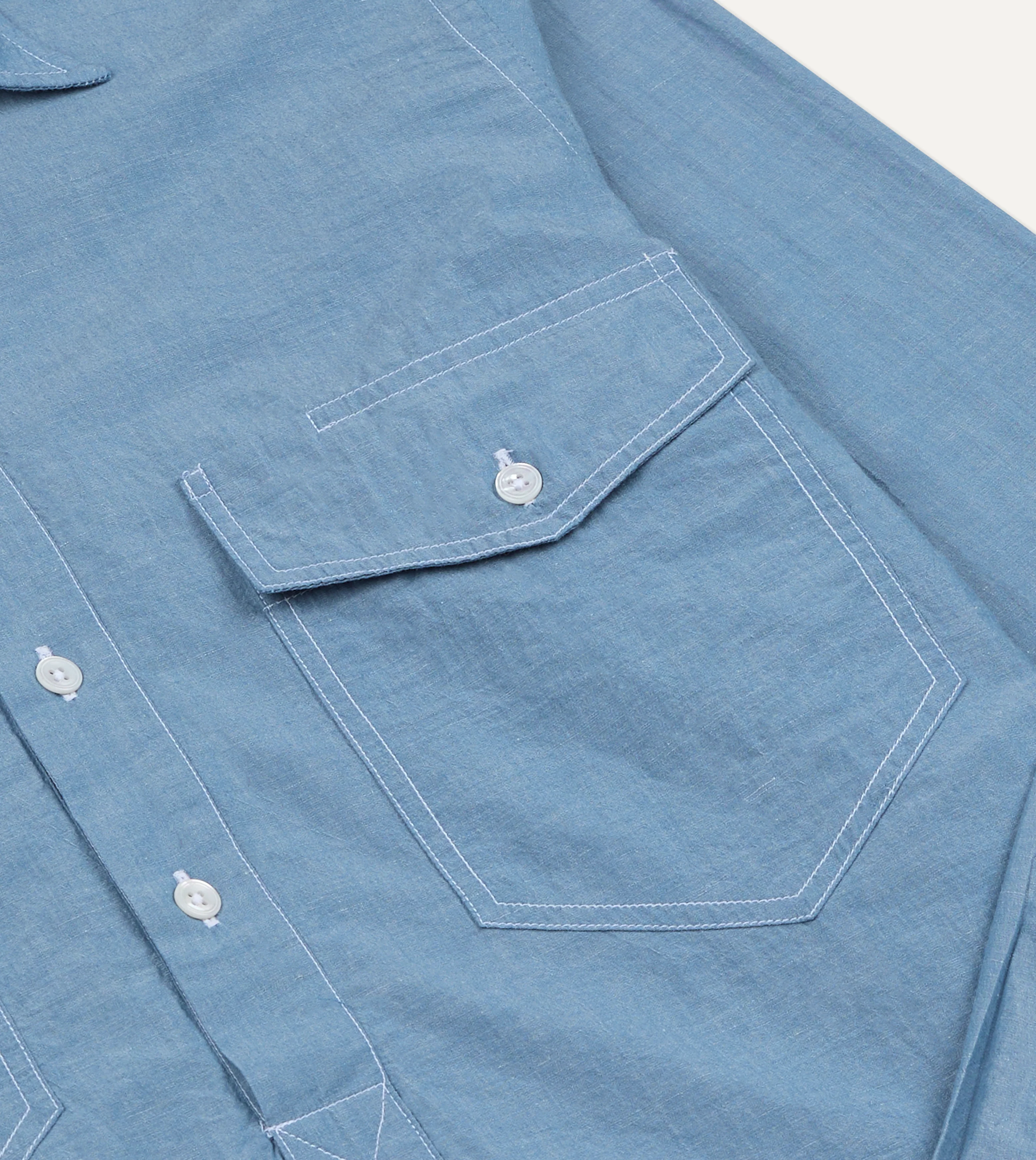 Light Indigo Cotton-Linen Popover Work Shirt - Image 4