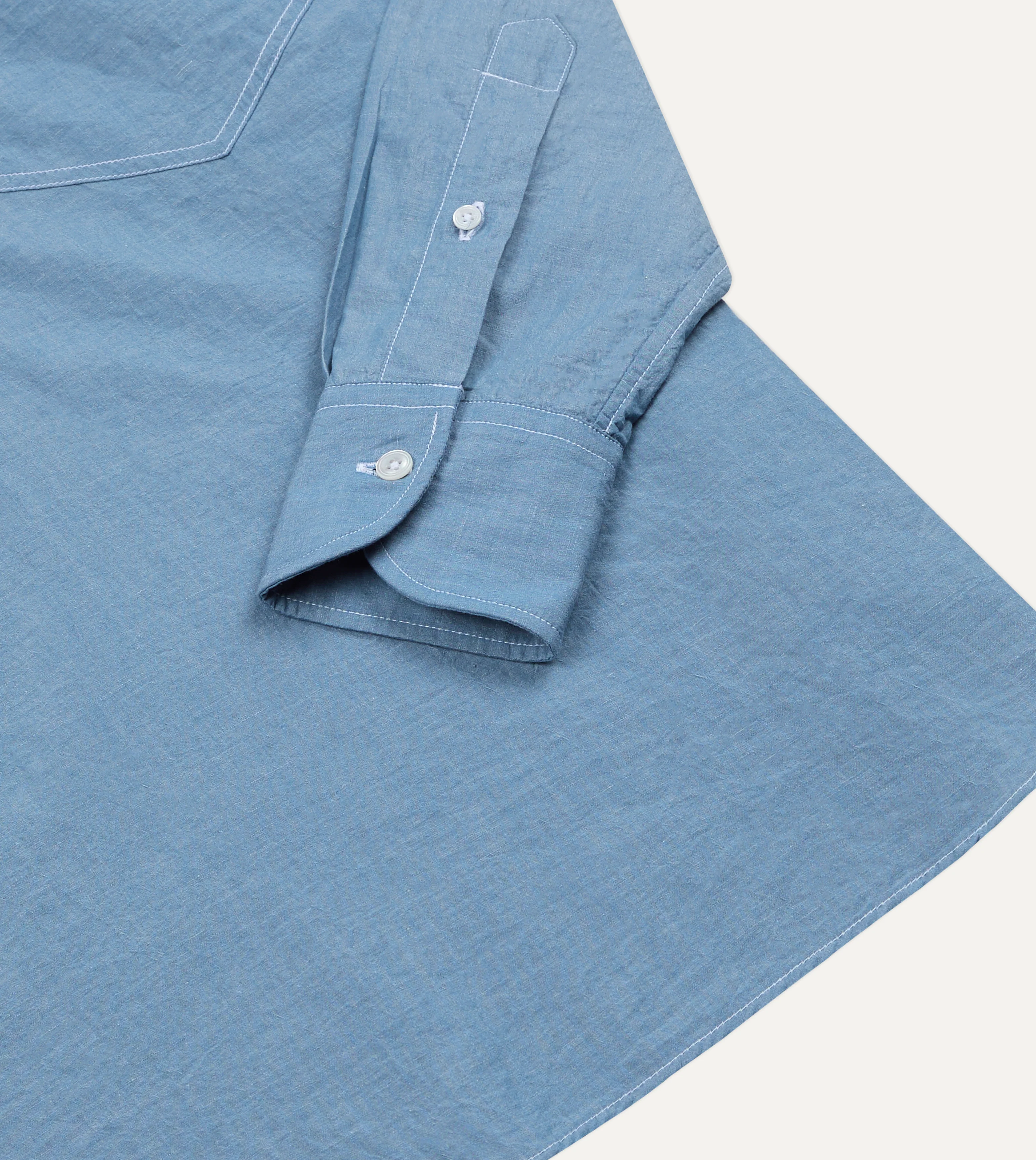 Light Indigo Cotton-Linen Popover Work Shirt - Image 5