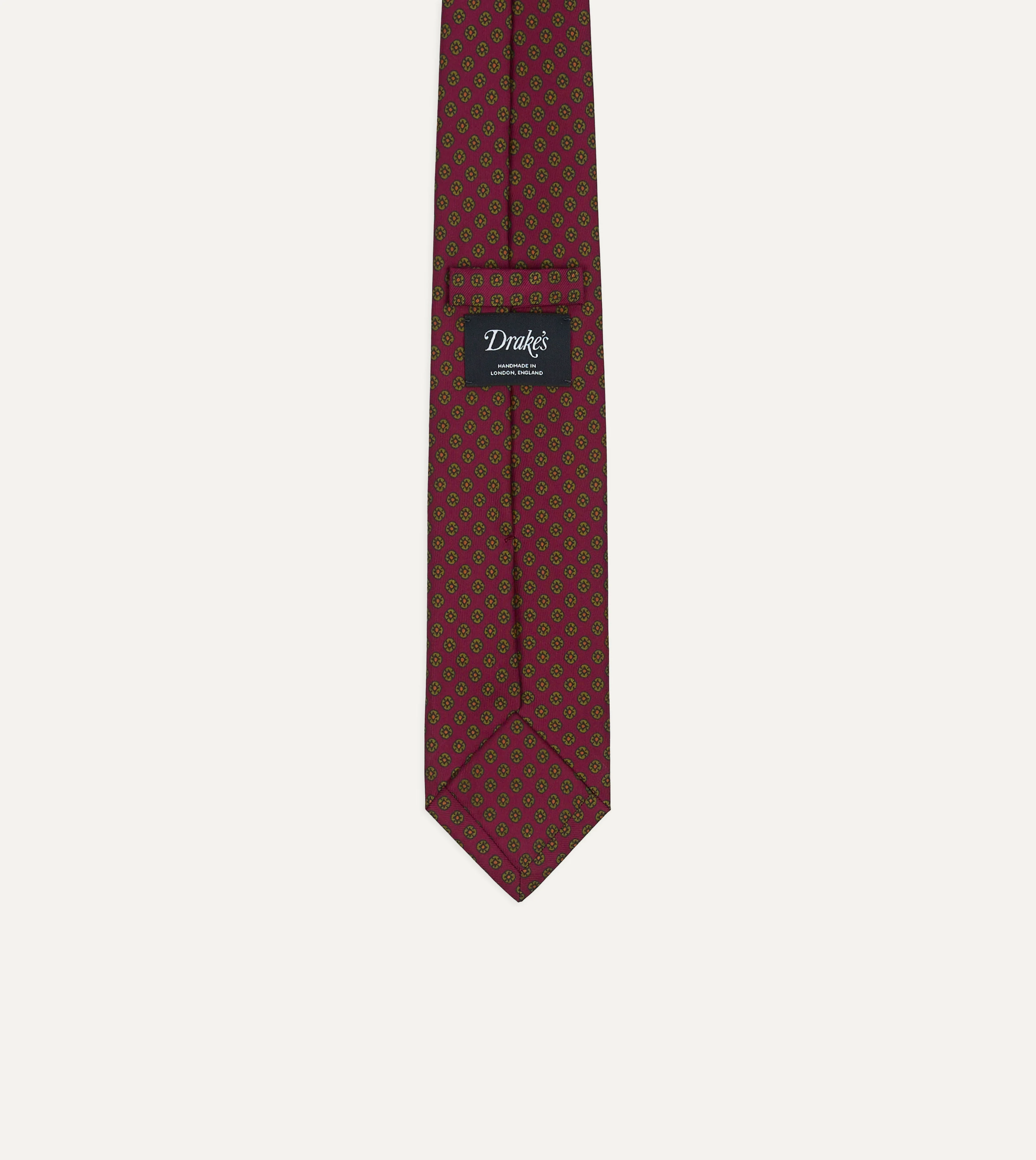Magenta Square Flower Print Silk Self-Tipped Tie - Image 4