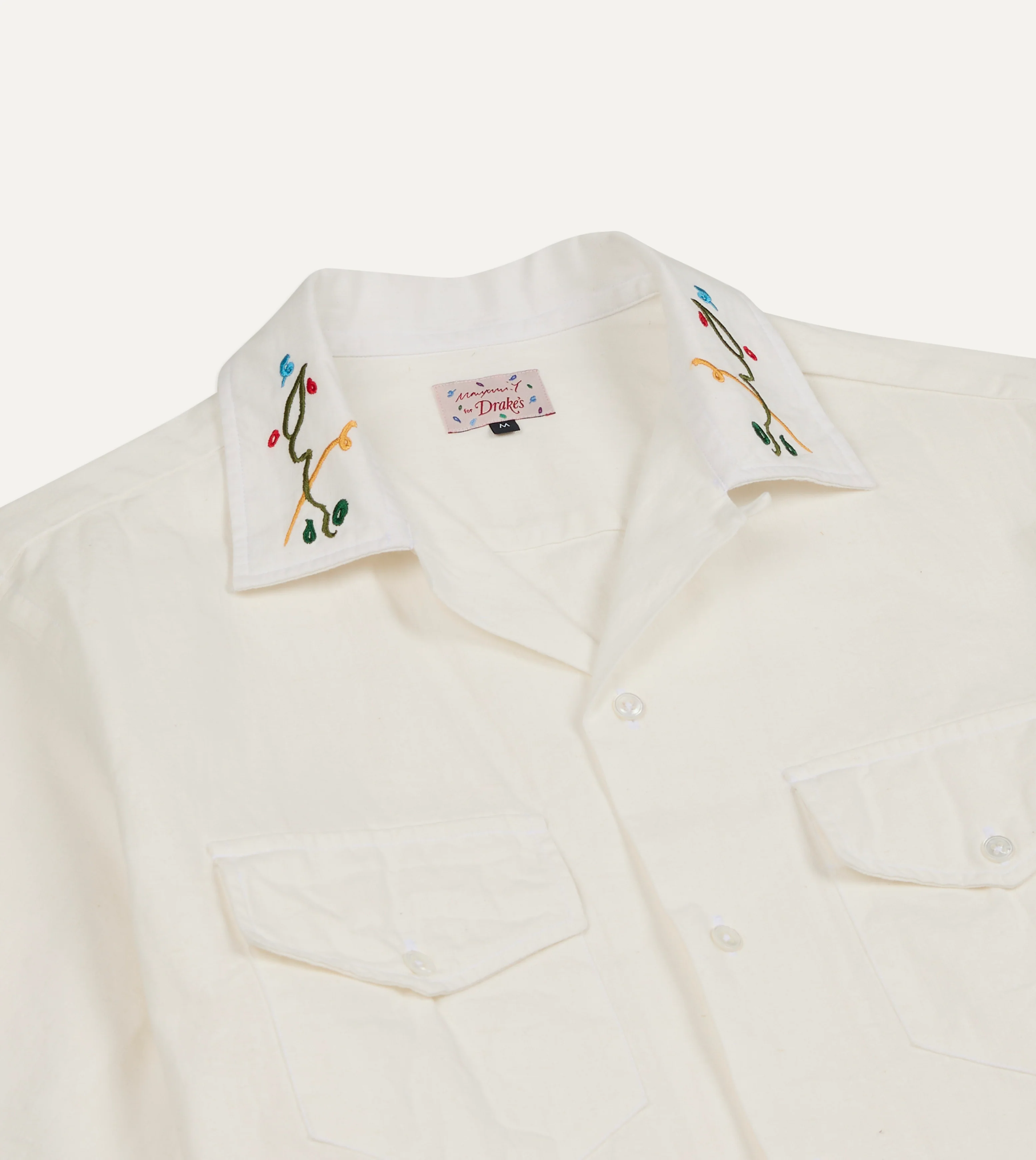 Mayumi Y. for Drake’s Embroidered Cotton-Linen Camp Collar Short Sleeve Shirt - Image 4
