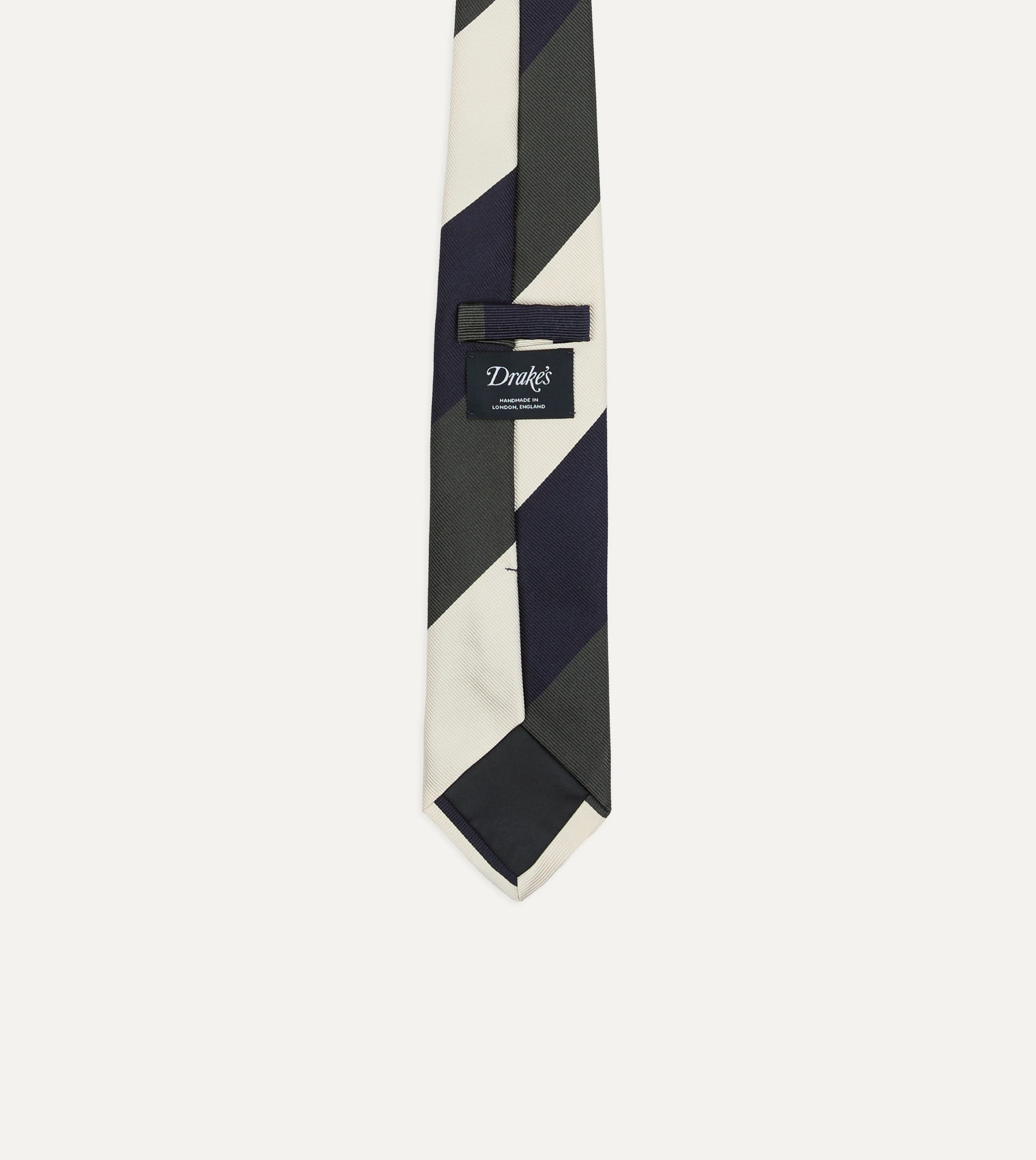 Navy and Ecru Block Stripe Repp Silk Tipped Tie - Image 4