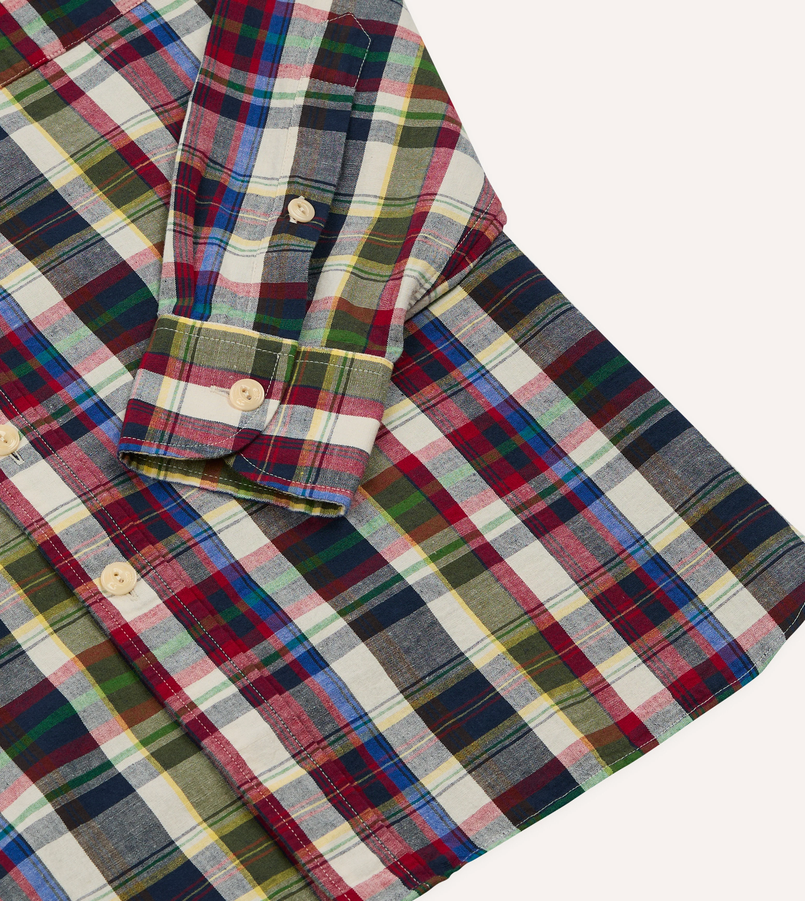 Navy and Red Check Cotton-Linen Two-Pocket Work Shirt - Image 7