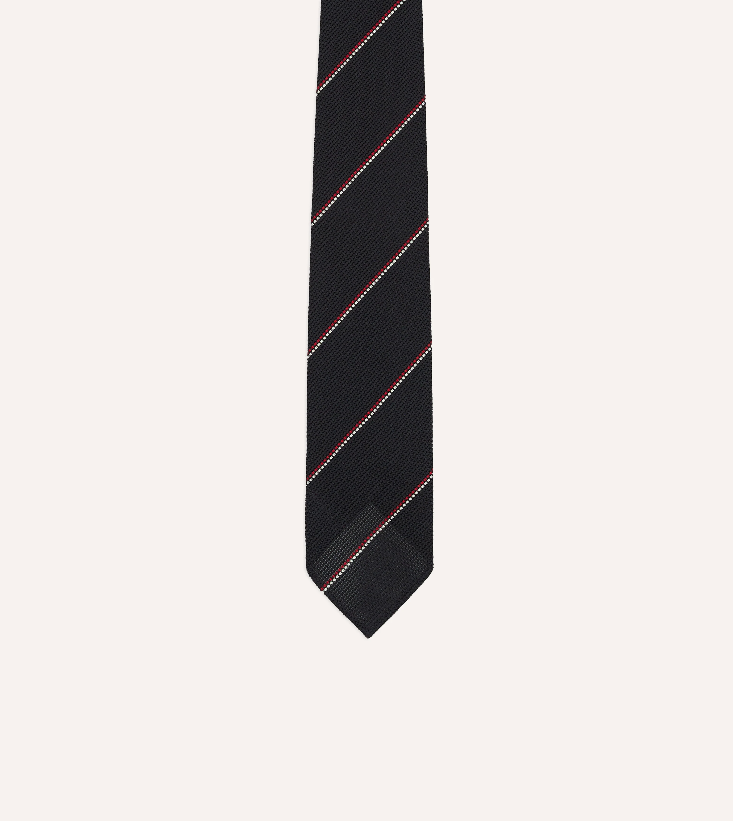 Navy and Red Double Stripe Hand Rolled Silk Grenadine Tie - Image 3