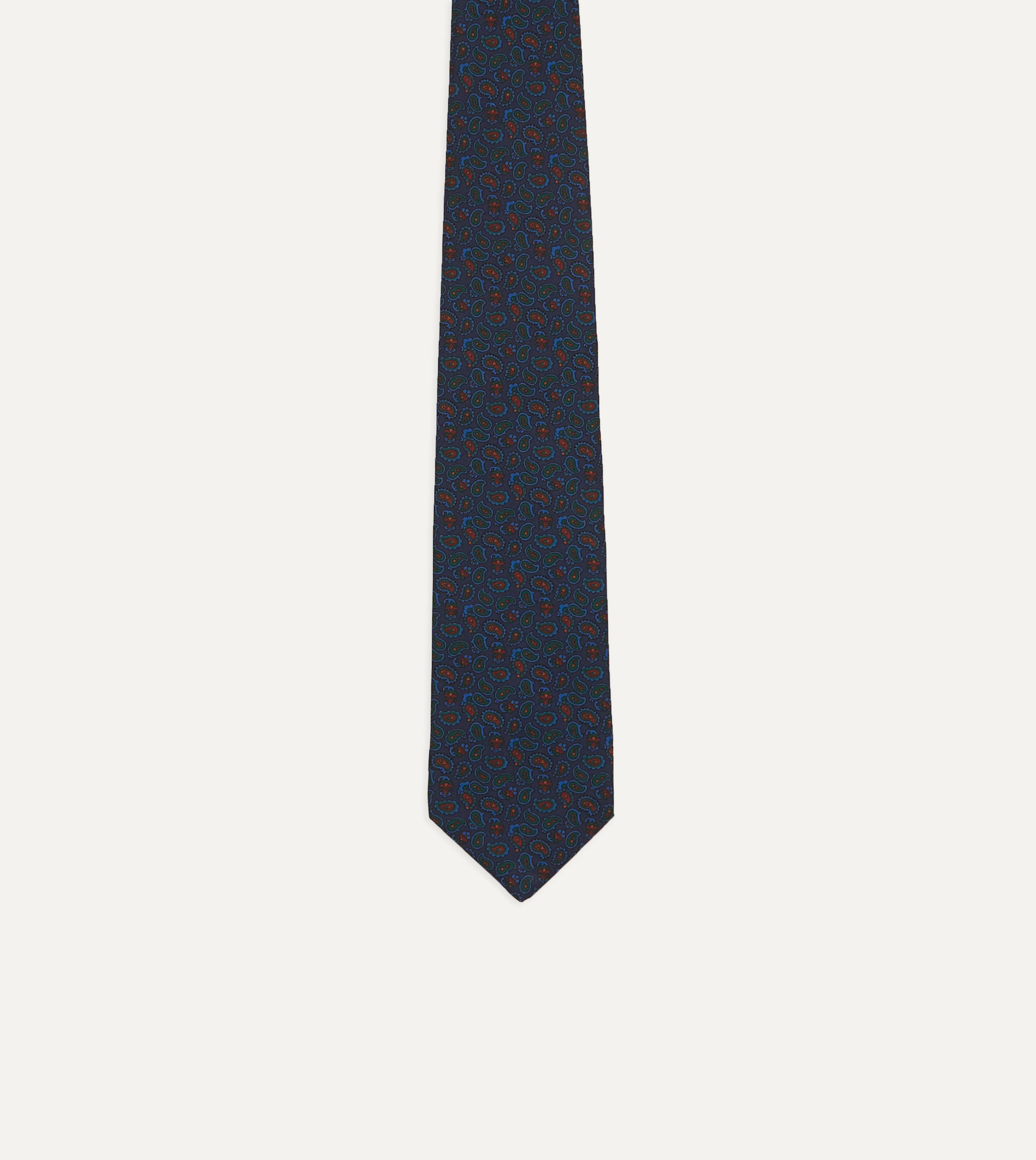 Navy and Red Paisley Print Silk Twill Self Tipped Tie - Image 4