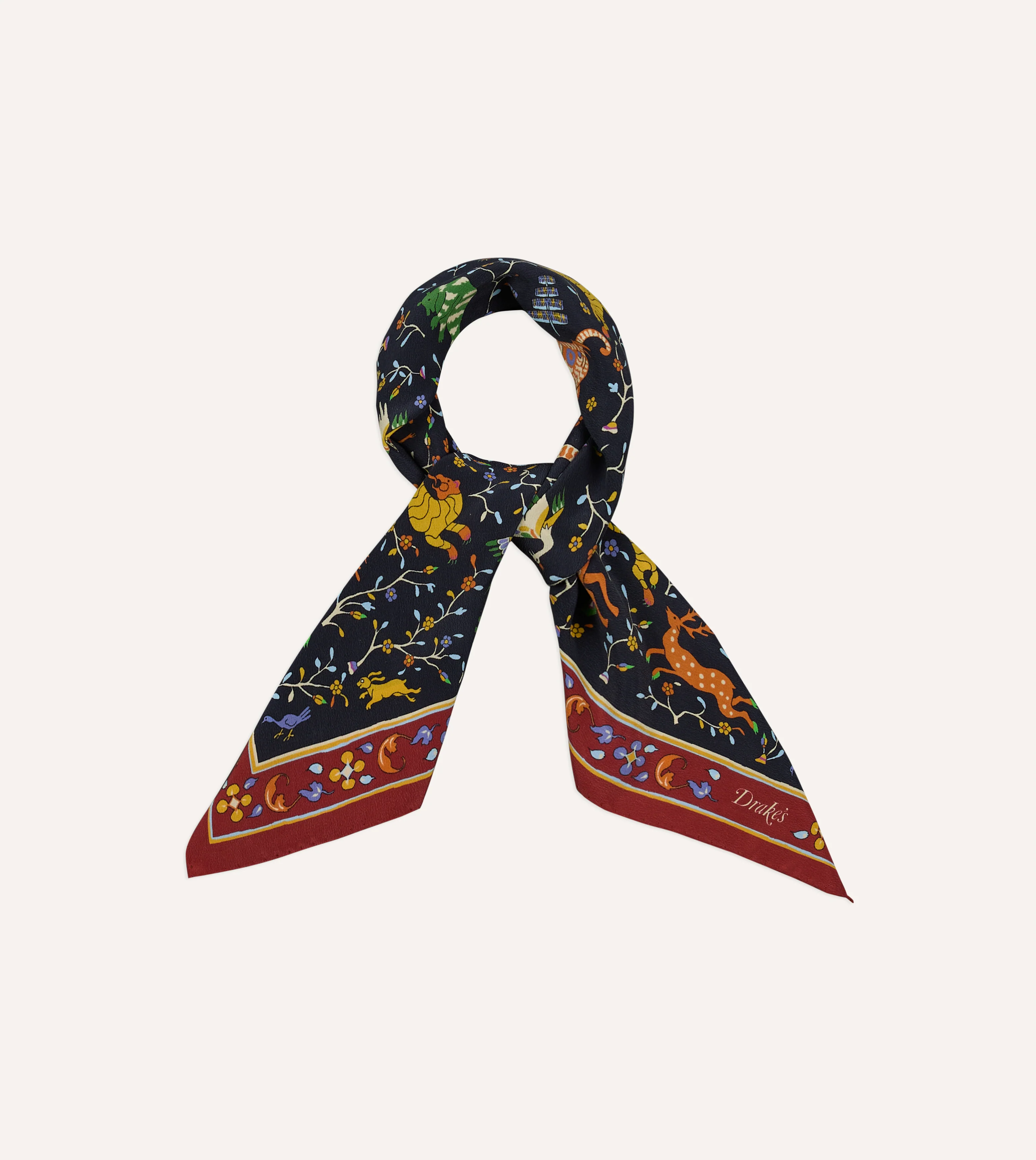 Navy Animals and Flowers Print Silk Bandana - Image 4