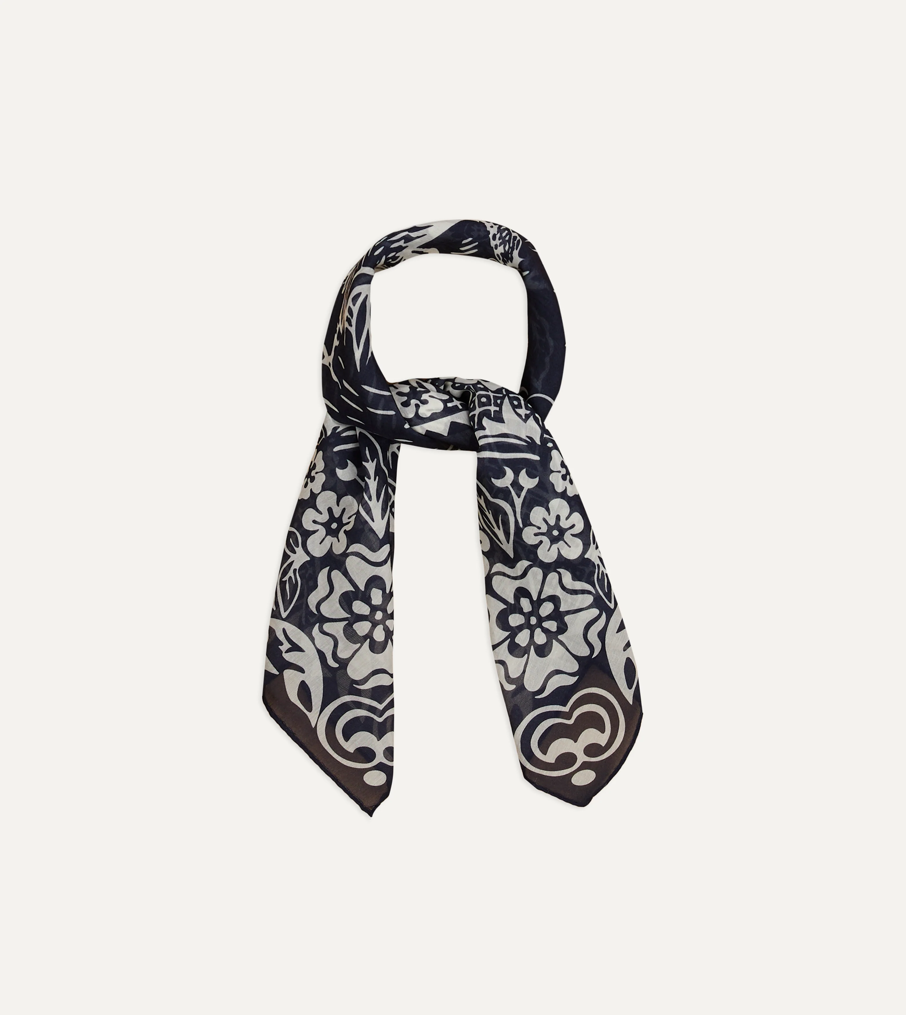 Navy Cockerel Print Silk-Cotton Bandana - Image 3