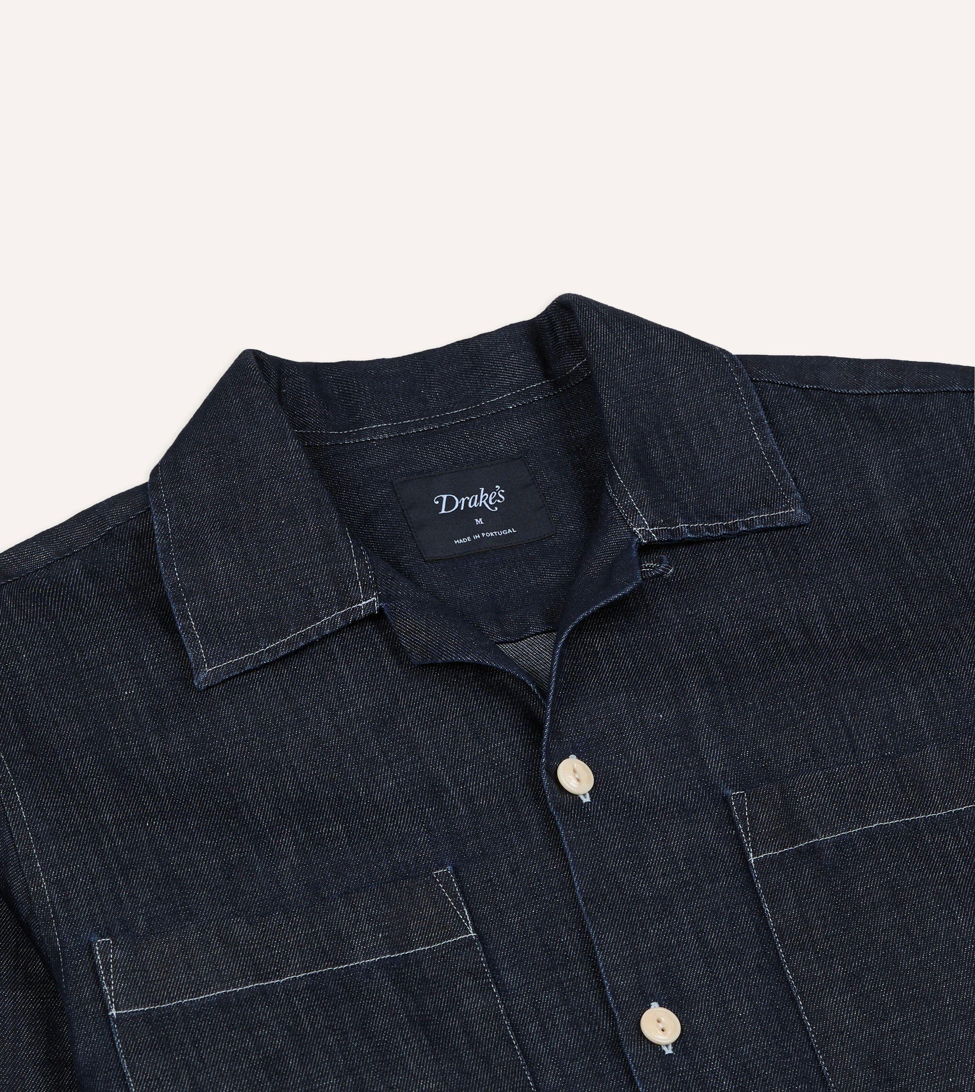 Navy Cotton-Hemp Denim Camp Collar Work Shirt - Image 3