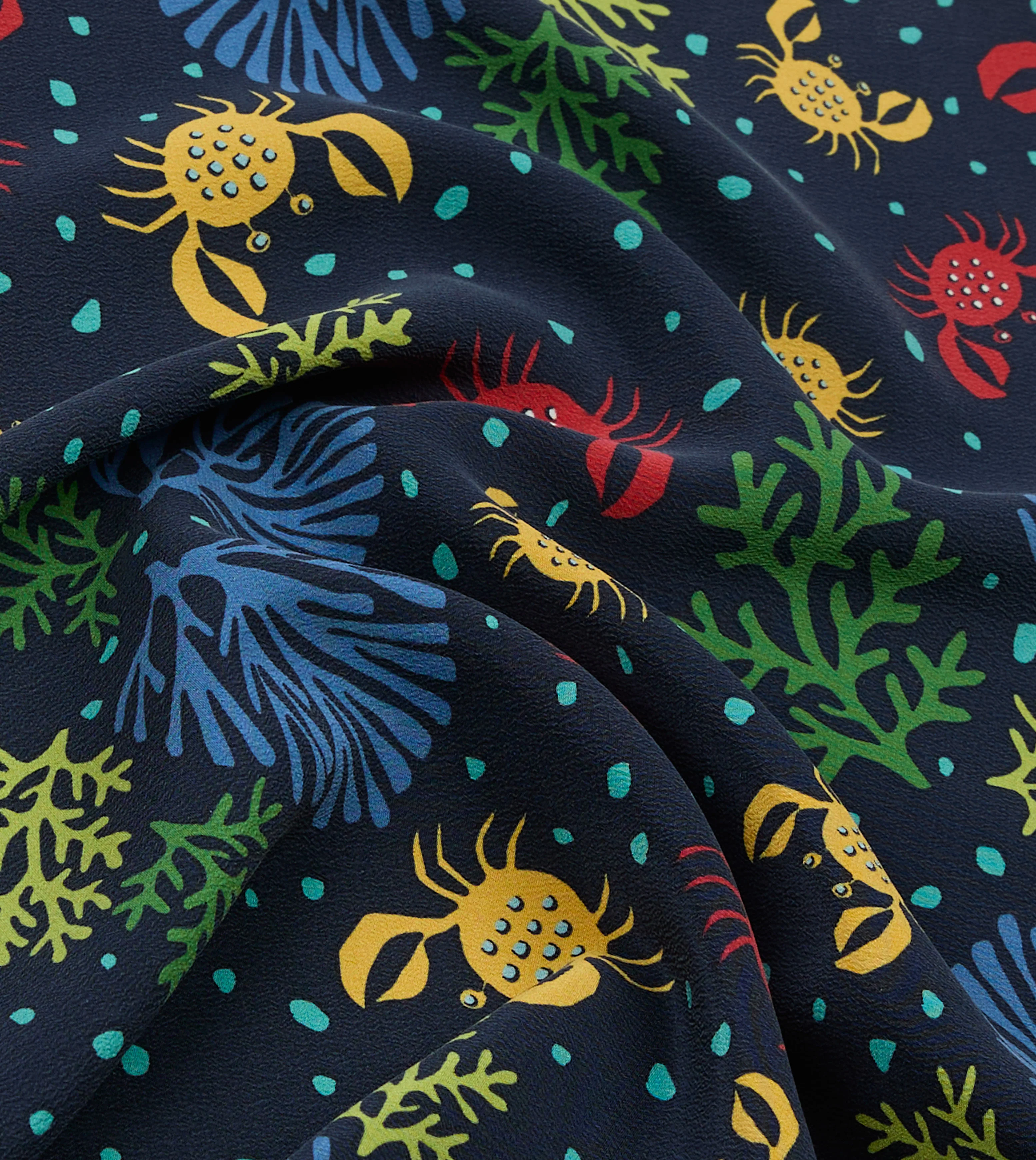 Navy Crab Print Silk Pocket Square - Image 2