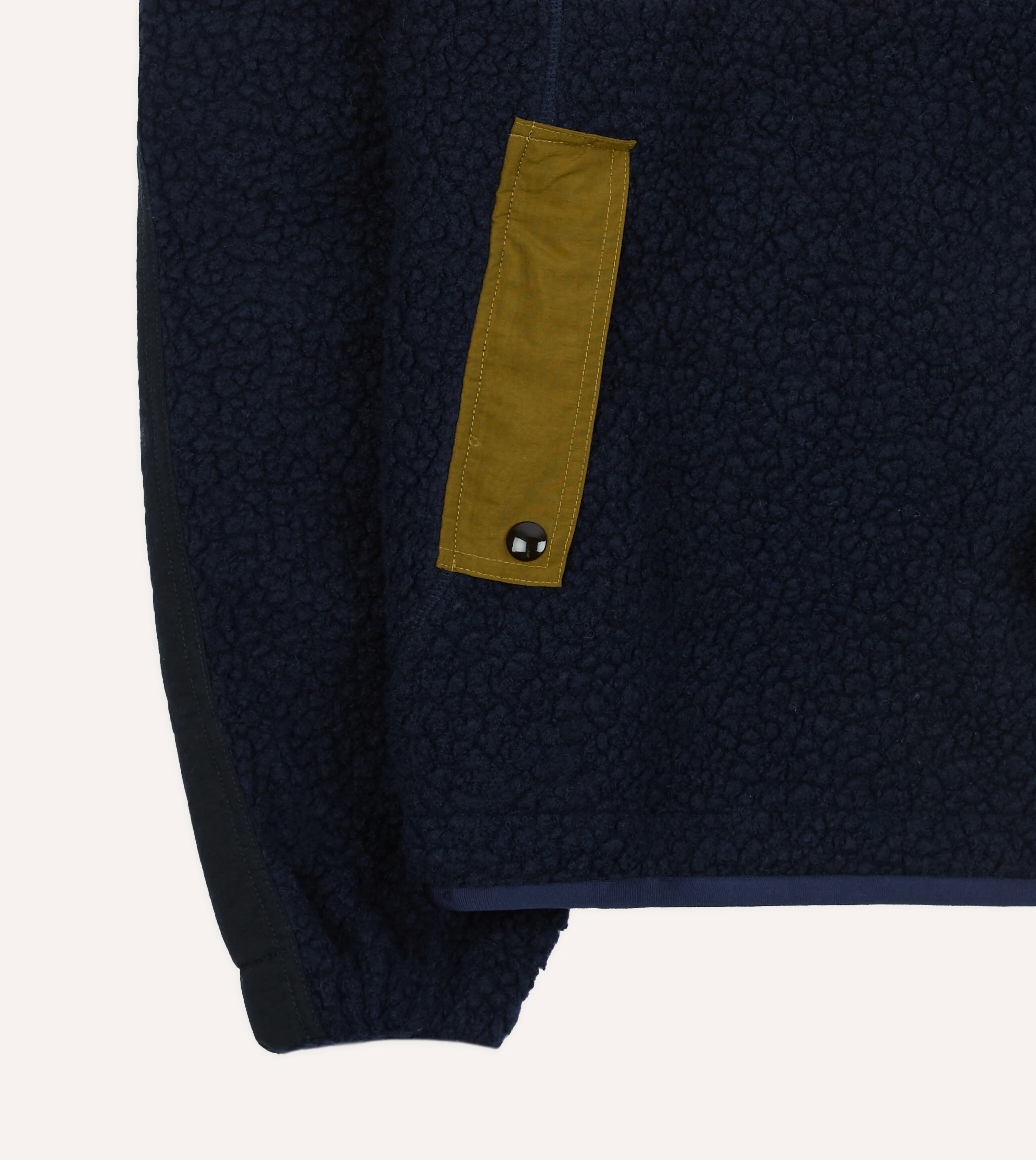 Navy, Ecru and Khaki Boucle Wool Half-Zip Fleece Jacket - Image 6