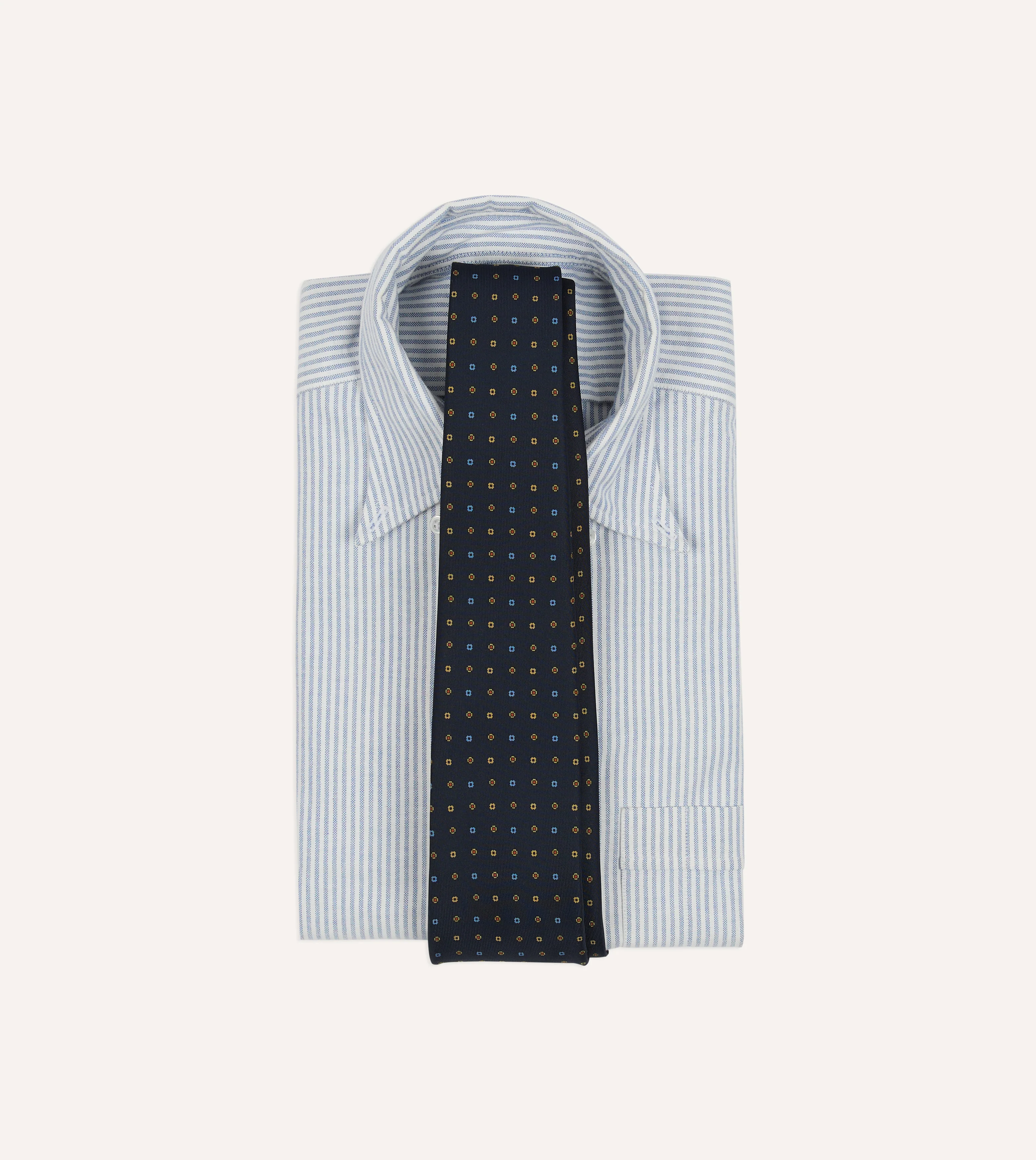 Navy Geometric Flower Print Silk Self-Tipped Tie - Image 2