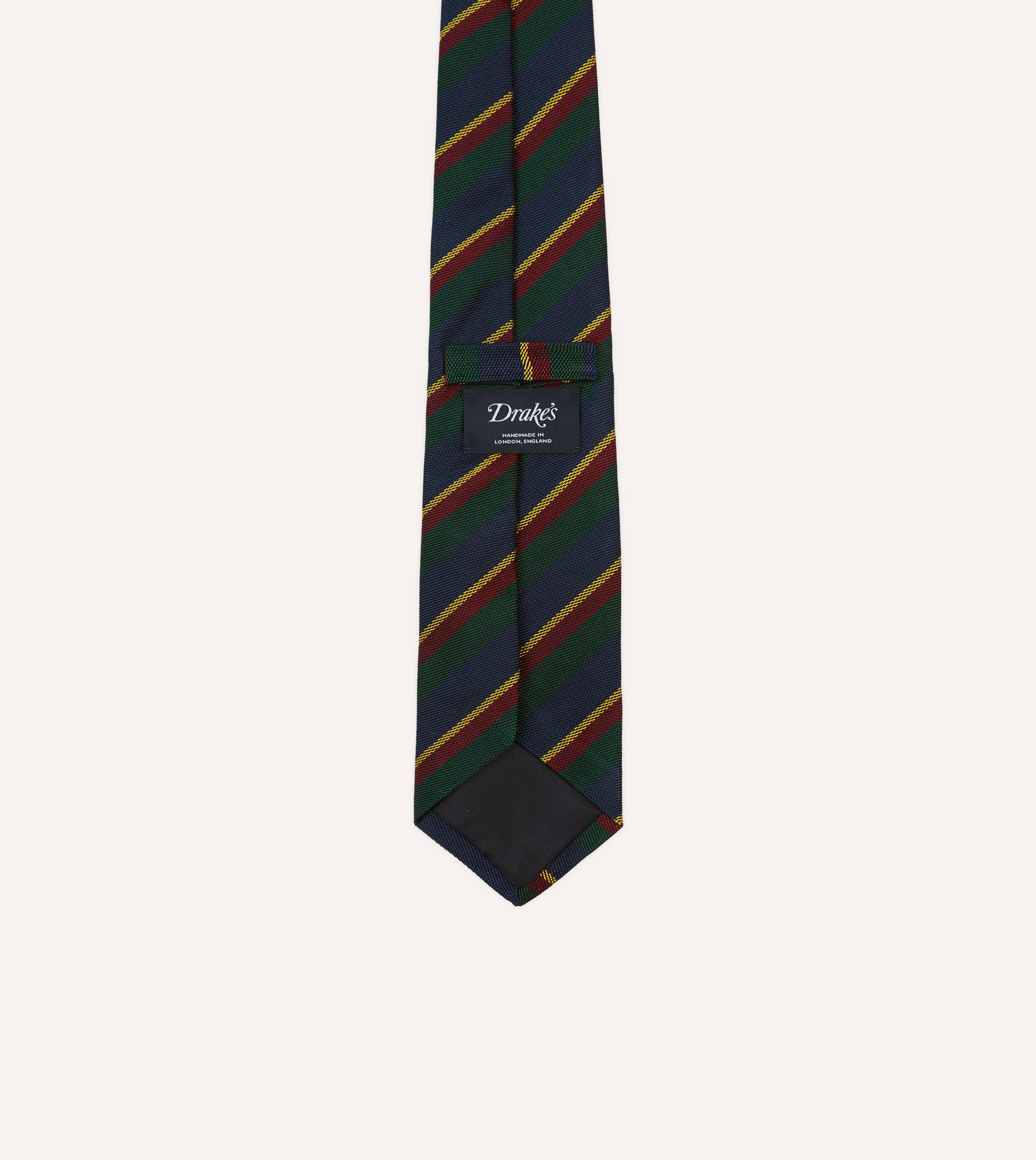 Navy, Green and Yellow Stripe Hand Rolled Silk Grenadine Tie - Image 4